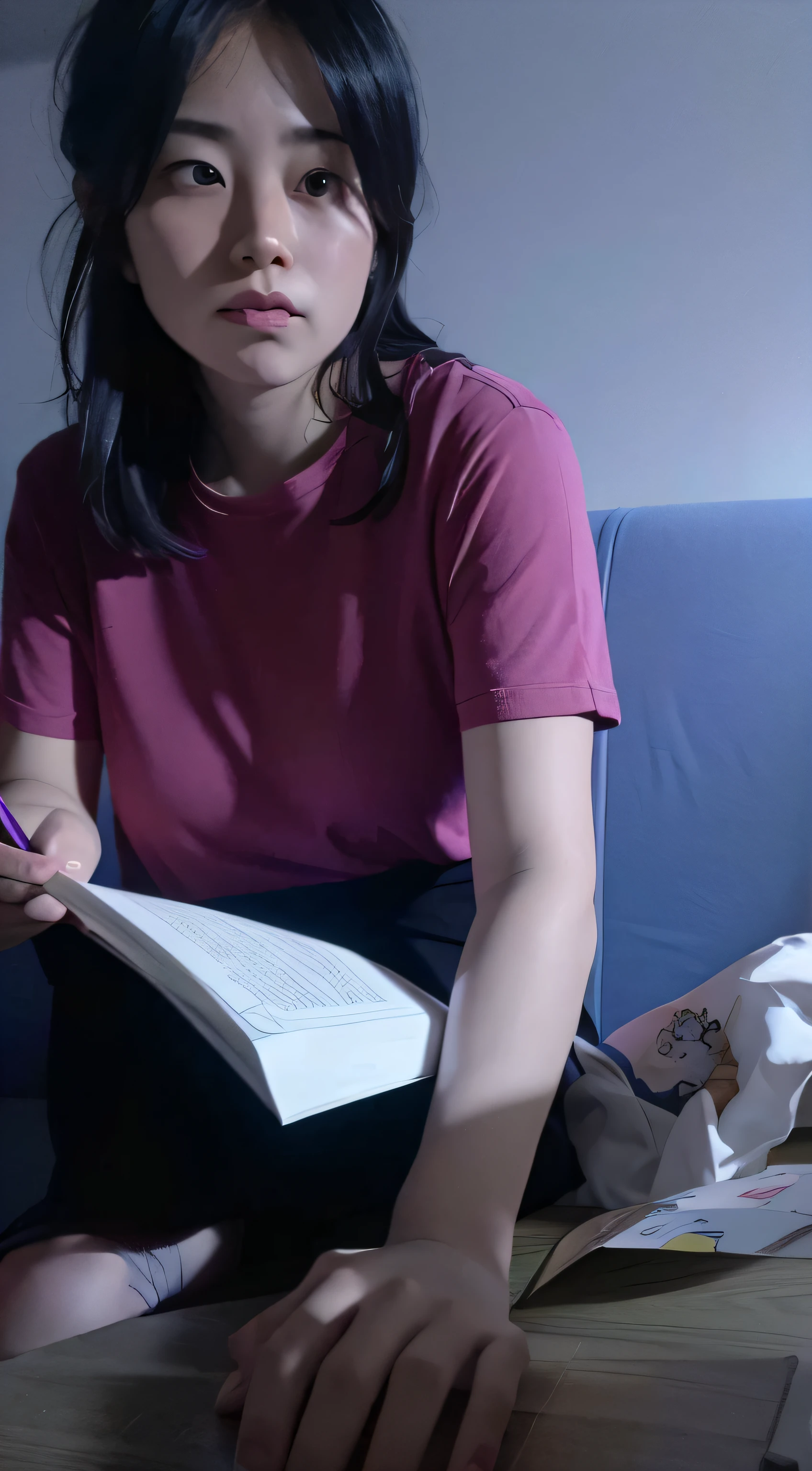 there is a woman that is sitting on a bed reading a book, Reading a book, reading new book, Holding a book, research, trying to study, Reading, Book in hand, trying to read, holding books, reading the book about love, coloured photo, studying in a brightly lit room, Antique characters