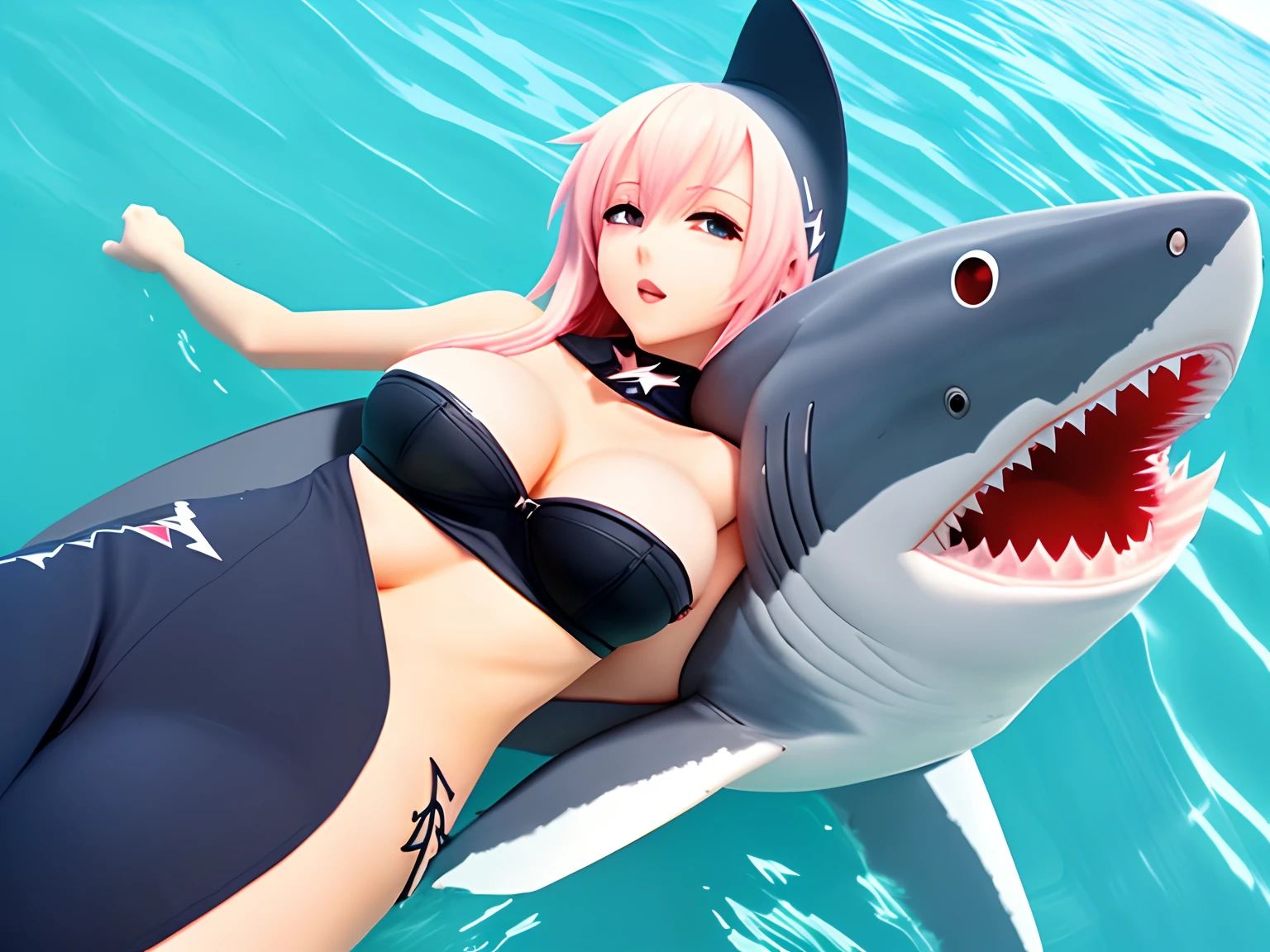 Shark shark head,anime big breast,Cute boys