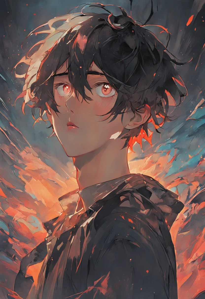 young man with dark hair and bright golden eyes, There is ugliness in beauty, But there is also beauty in ugliness, In the style of Adrian Ghenie, Esao Adrews, Jenny Saville, Edward Hopper, surrealism, Dark Art par James Jean, Takato Yamato, Minimalism inkpunk