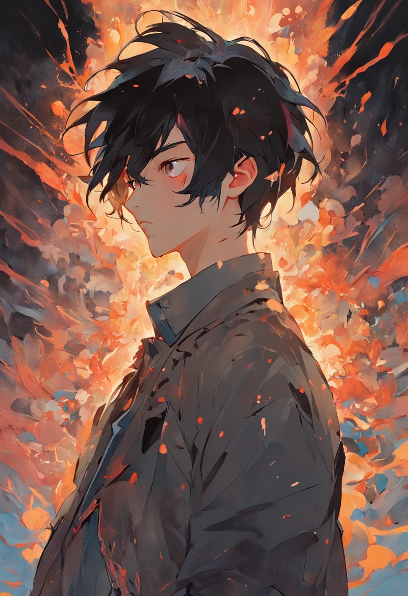 young man with dark hair and bright golden eyes, There is ugliness in beauty, But there is also beauty in ugliness, In the style of Adrian Ghenie, Esao Adrews, Jenny Saville, Edward Hopper, surrealism, Dark Art par James Jean, Takato Yamato, Minimalism inkpunk