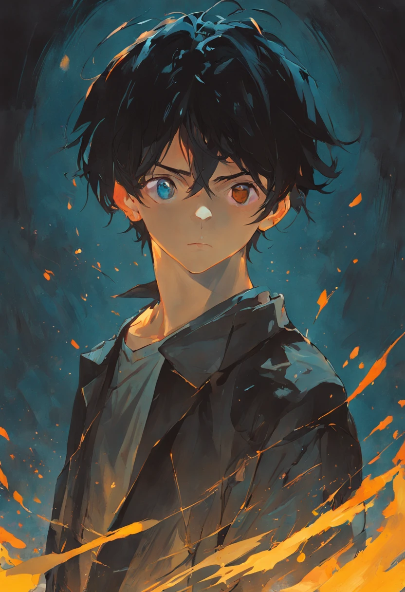 young man with dark hair and bright golden eyes, There is ugliness in beauty, But there is also beauty in ugliness, In the style of Adrian Ghenie, Esao Adrews, Jenny Saville, Edward Hopper, surrealism, Dark Art par James Jean, Takato Yamato, Minimalism inkpunk