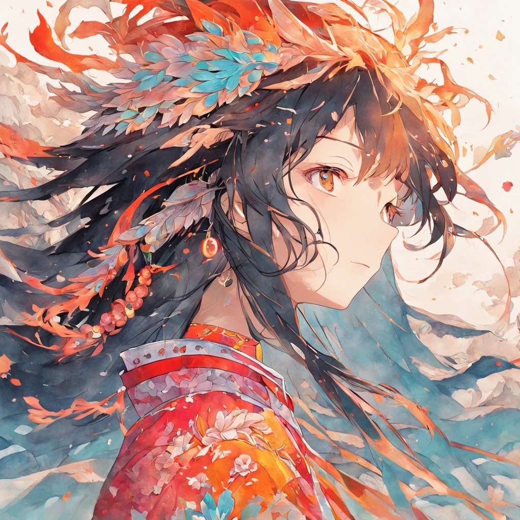 (White background:1.4),(Silhouette of a girl's head, Eyes closed, colorfull long hair, Oriental elements),(Chinese illustration:1.3,paper art:1.3, Quilted paper art:1.2),( reasonable design, Clear lines, High sharpness,Best quality, Very detailed, Masterpiece, movie light effect, 4K )