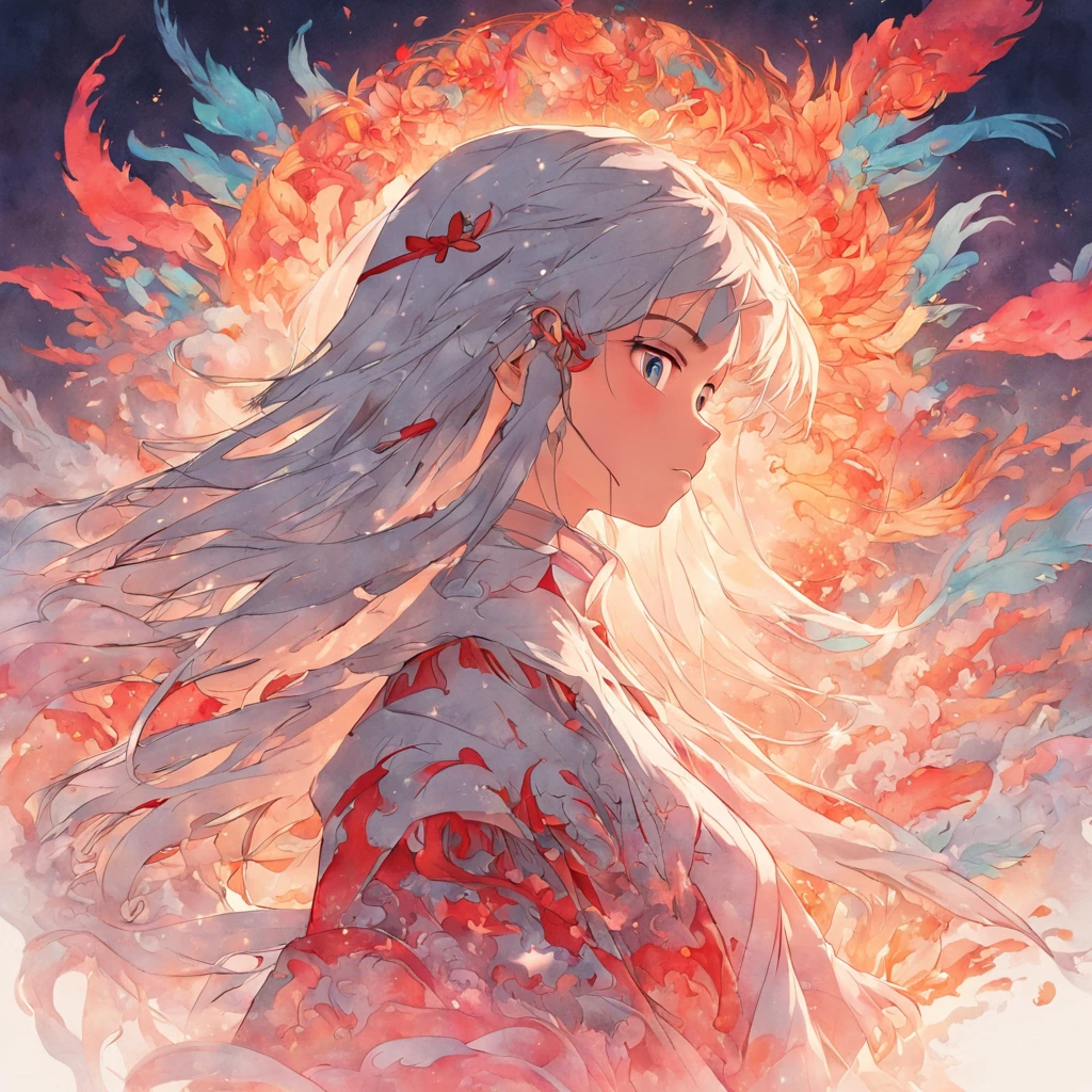 (White background:1.4),(Silhouette of a girl's head, Eyes closed, colorfull long hair, Oriental elements),(Chinese illustration:1.3,paper art:1.3, Quilted paper art:1.2),( reasonable design, Clear lines, High sharpness,Best quality, Very detailed, Masterpiece, movie light effect, 4K )