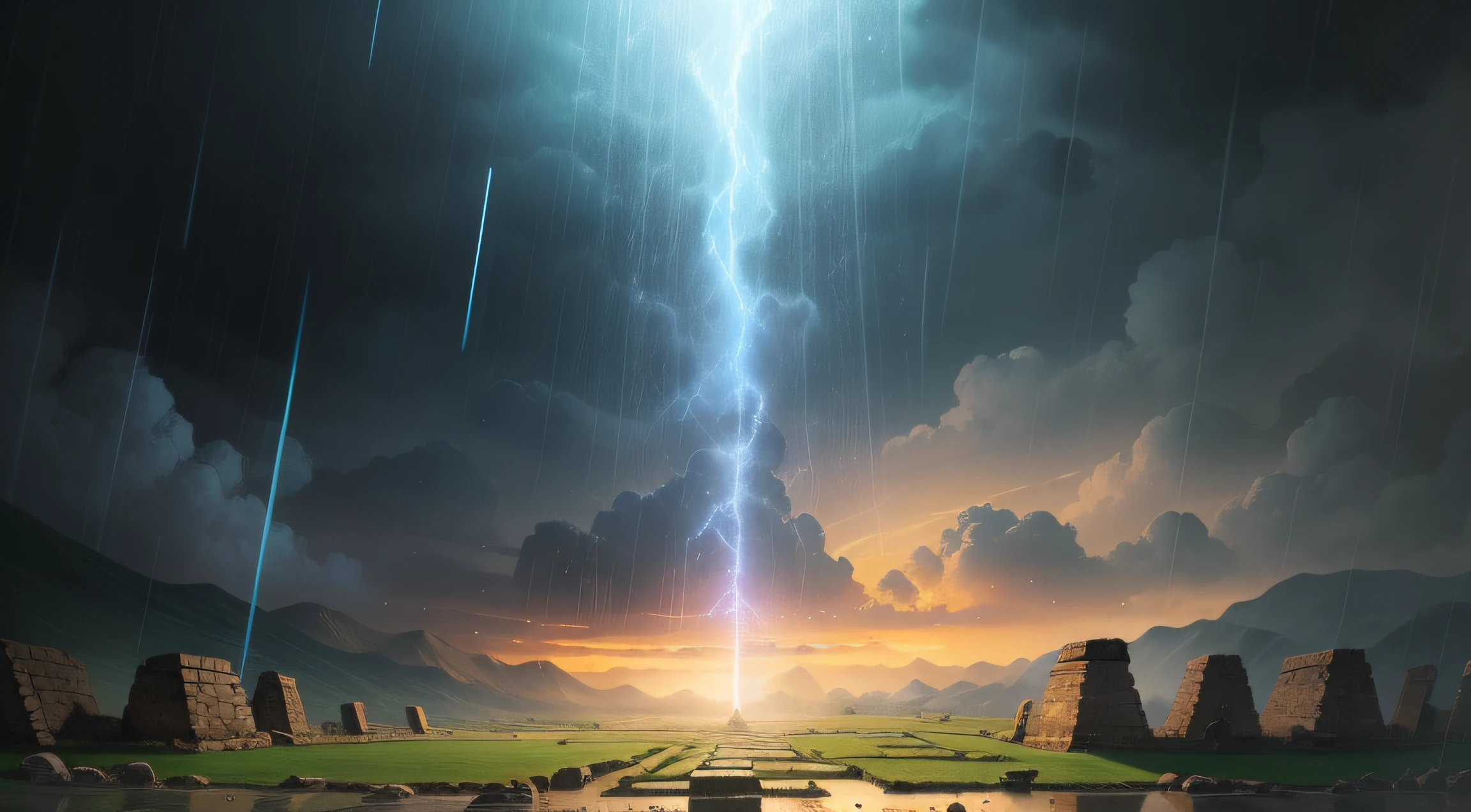 "Create an illustration of an ancient time backgroud with manna rain falling from the sky