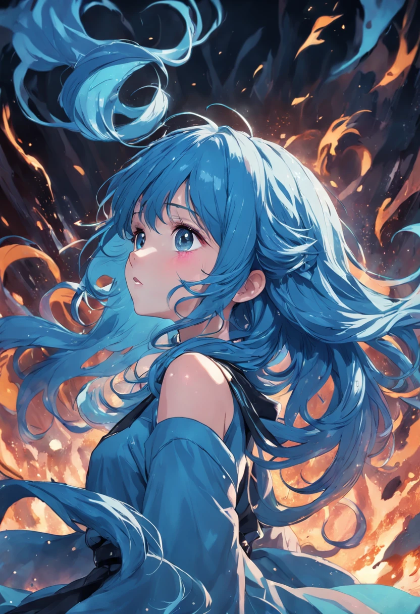 fume, fume, blue hair, retina, masterpiece, best qualit
