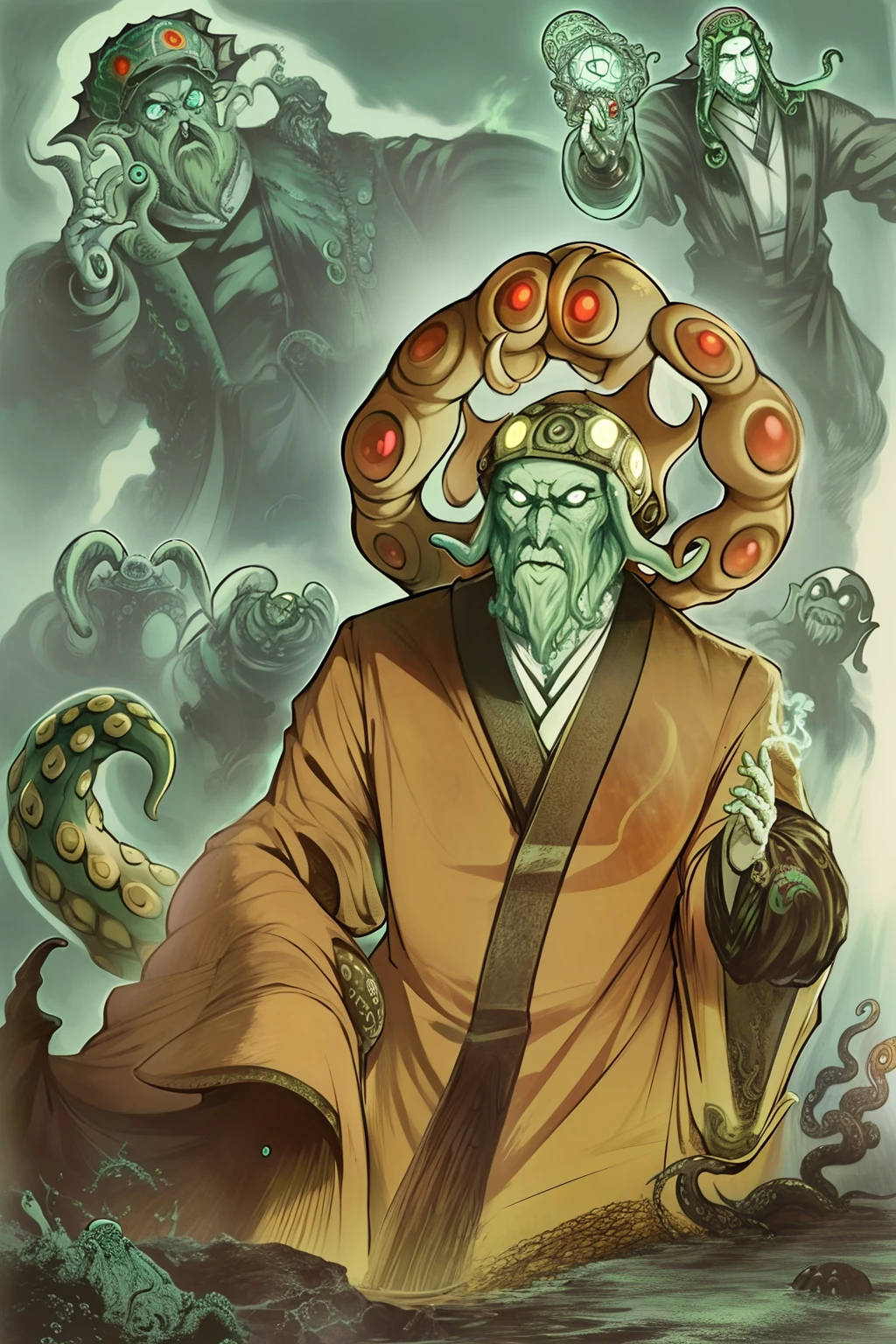 Cthulhu,Monster,(tentaculata:1.35),A polluted underwater world,Gloomy picture,(Nuclear contamination:1.35),(face:1.35),(sarcoma:1.35)