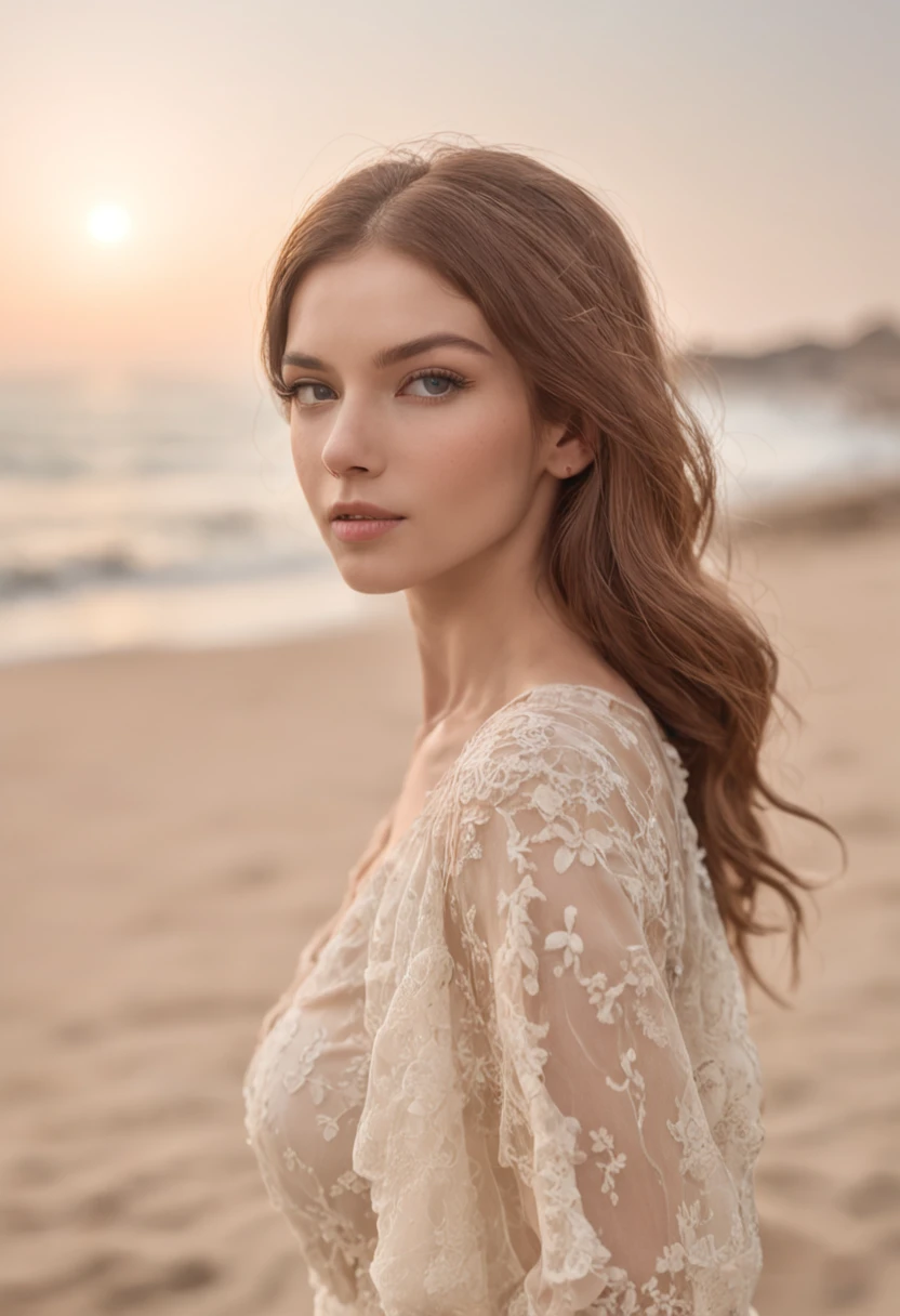 Grande femme sur la plage, sexy pose, corps parfait, disque dur