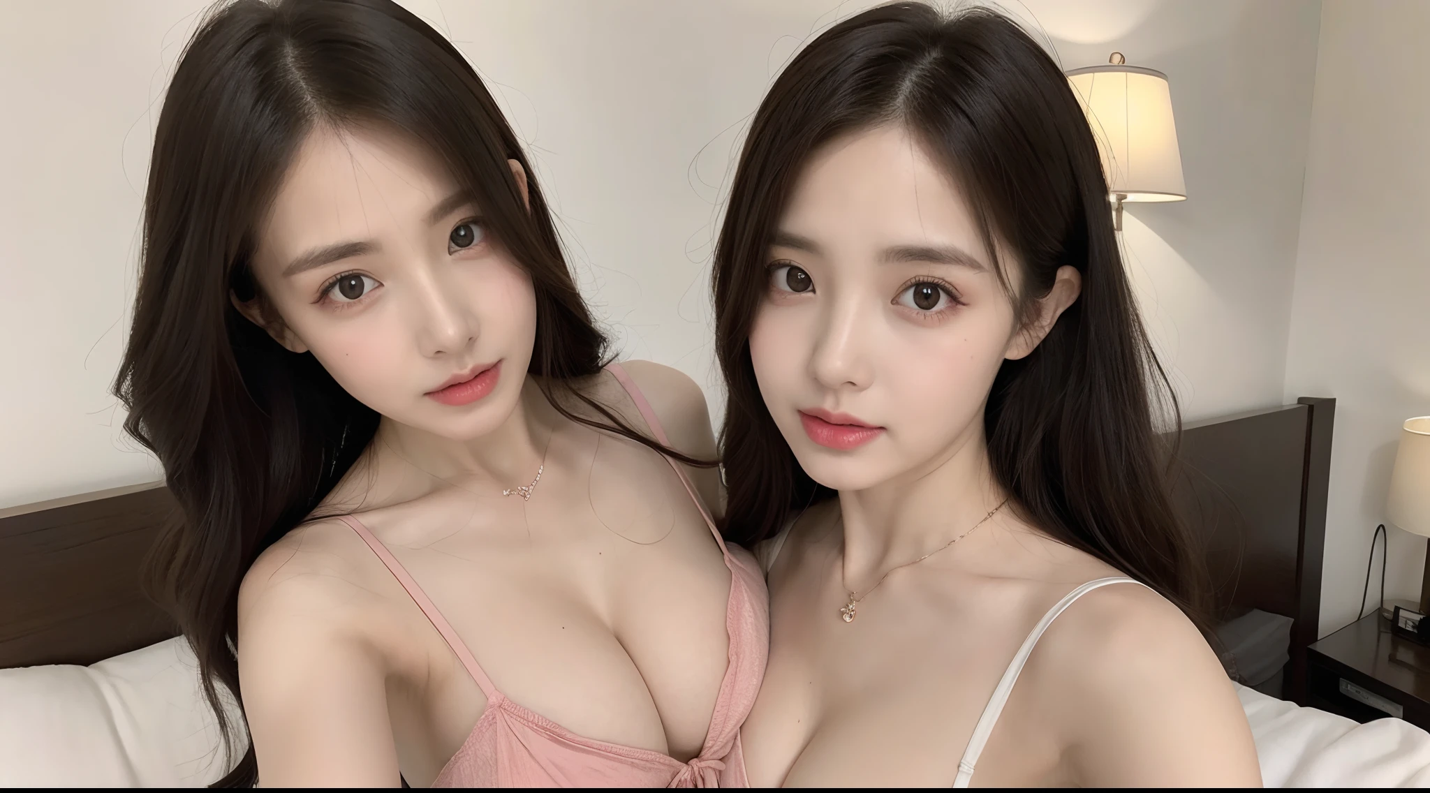 (High-resolution 8K raw photos are realistic,best qualtiy),Stick together,Cuddle together,Hold from behind,with her mouth open,Sad,agony,Stick out her tongue,Japanese pink kimono,(full bodyesbian,in a panoramic view,Side Body,Lateral face,Top angle of view),Short hair in layers,Skinny and small,beautidful eyes,Super detailed face,Beautiful woman,Tight and thin waist,Bigchest,Teenage uncensored,cute female child,Glowing skin,20yr old,Pure,Celebrity,Noble,Raised sexy,(inside in room,onbed,Couples hotel,Rose petals on the bed,Cover your breasts with your hands,hand on breast,pinch breasts,grabbing the breasts,squeezing breasts:1.2),Sharpen,Chiffon,Gauze skirt,lacing,Front light,(Solo:1.2),cleavage,twincest