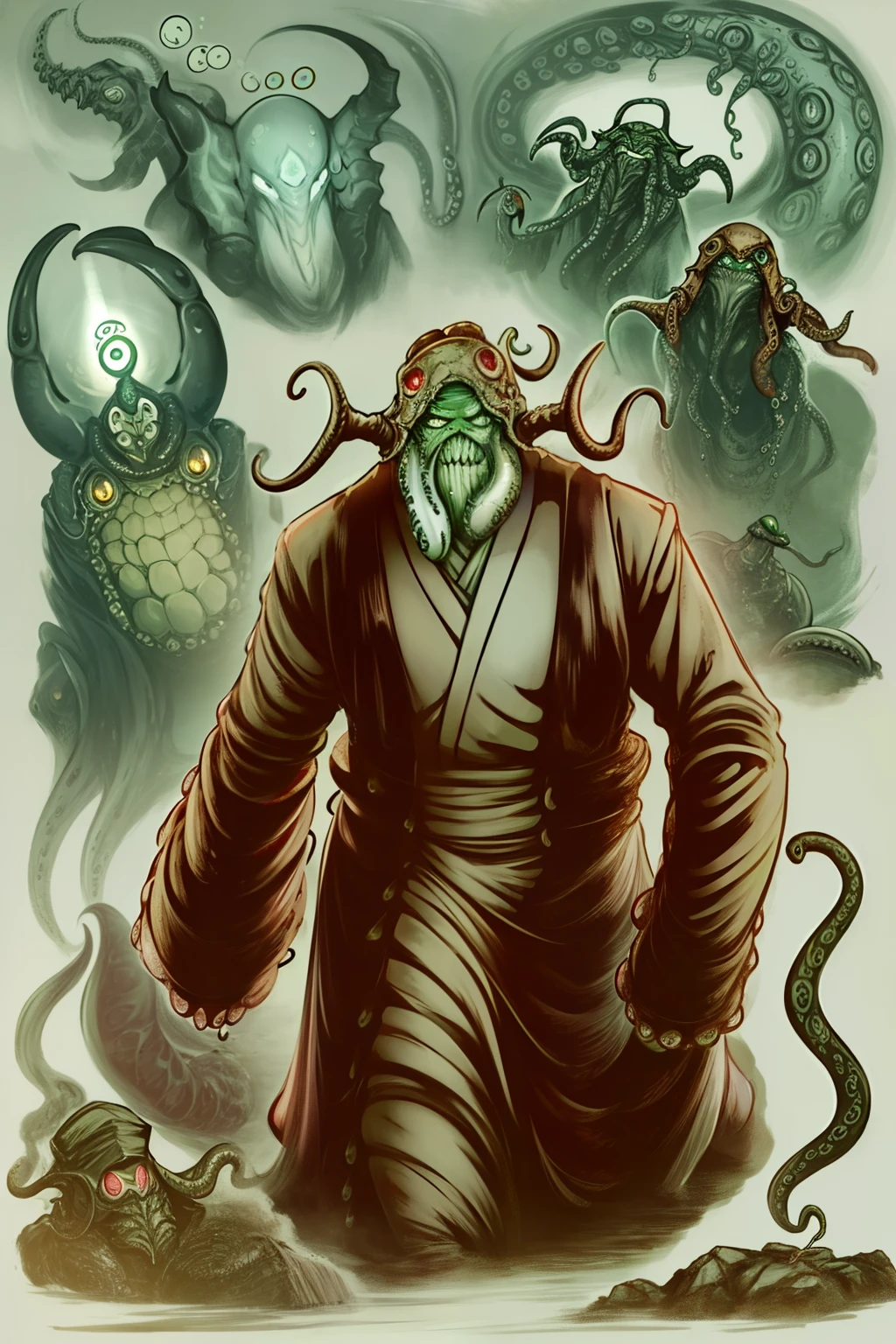 Cthulhu,Monster,(tentaculata:1.35)，A polluted underwater world，Gloomy picture，(Nuclear contamination:1.35)，（face:1.35）,（sarcoma：1.35）