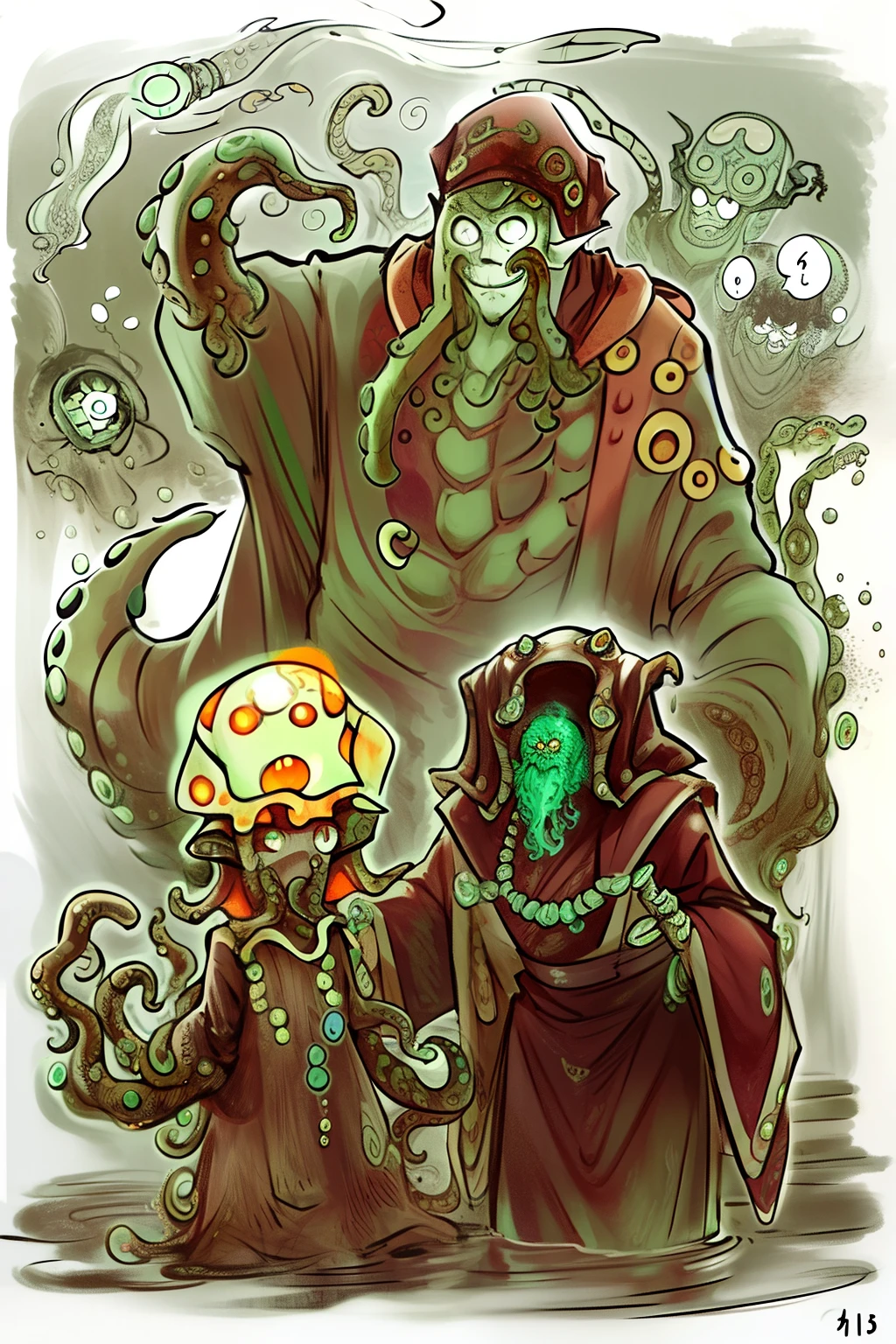Cthulhu,Monster,(tentaculata:1.35)，A polluted underwater world，Gloomy picture，(Nuclear contamination:1.35)，（face:1.35）,（sarcoma：1.35）