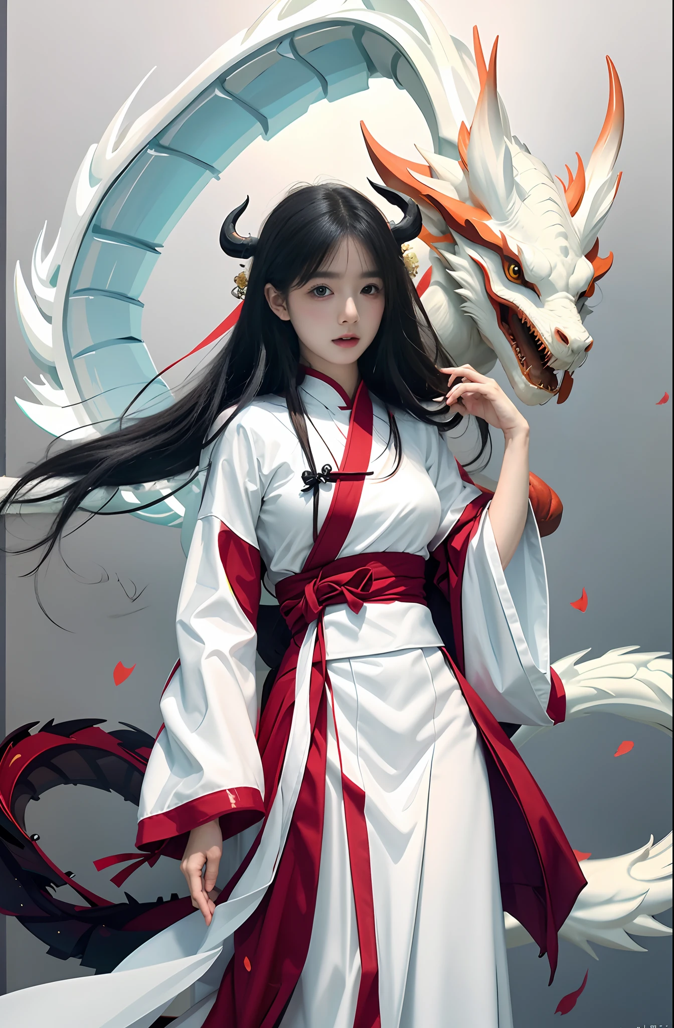 anime girl with dragon head and white dress holding a white dragon, the dragon girl portrait, dragon girl, guweiz on pixiv artstation, anime style 4 k, guweiz, guweiz on artstation pixiv, trending on artstation pixiv, loong, pixiv, dragon-inspired cloth robes