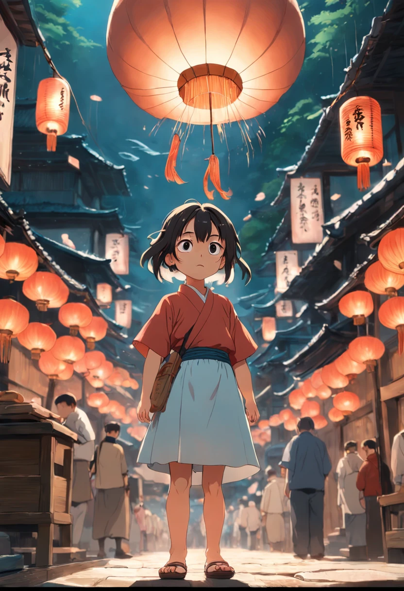 movie picture quality,Hayao Miyazaki animation,Miyazaki animation style,Hayao Miyazaki animated film,3D movies,China-style,Little girl with short braids standing(A giant koi:1.4)Front,swell sea,depth of fields,high light,Real light,Ray traching,oc rendered,Hyper-realistic,best qualtiy,8K,Works of masters,super-fine,Detailed pubic hair,Correct anatomy,sharp focus on eyes,Bokeh,Facial features are carefully depicted