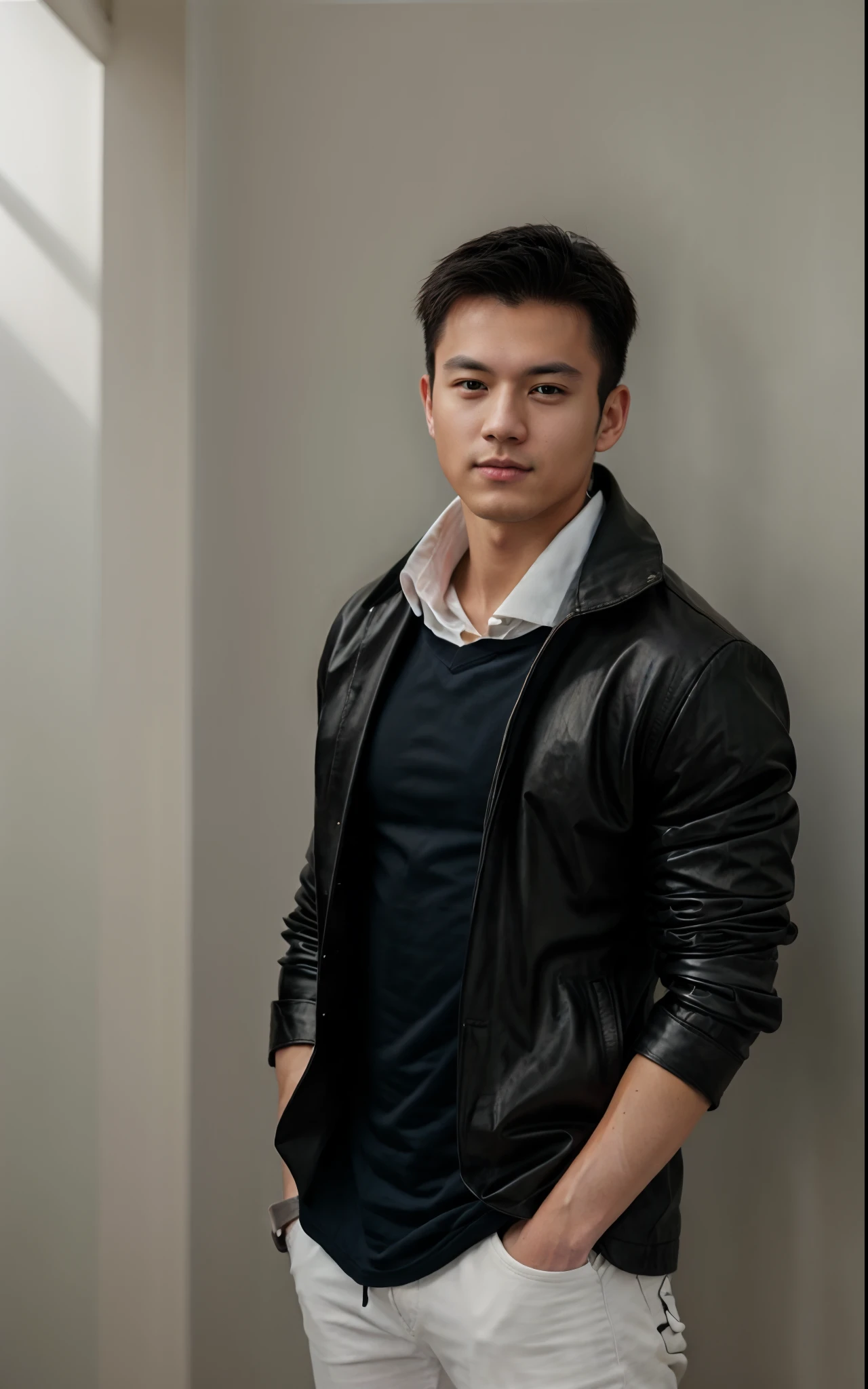 1man,
a 21 y.o muscular male wearing long-sleeve white shirt and tie, wearing leather shoes, full body,
soft lighting,
masterpiece, best quality, 8k uhd, dslr, film grain, Fujifilm XT3 photorealistic painting art by midjourney and greg rutkowski, Real face, Original face,