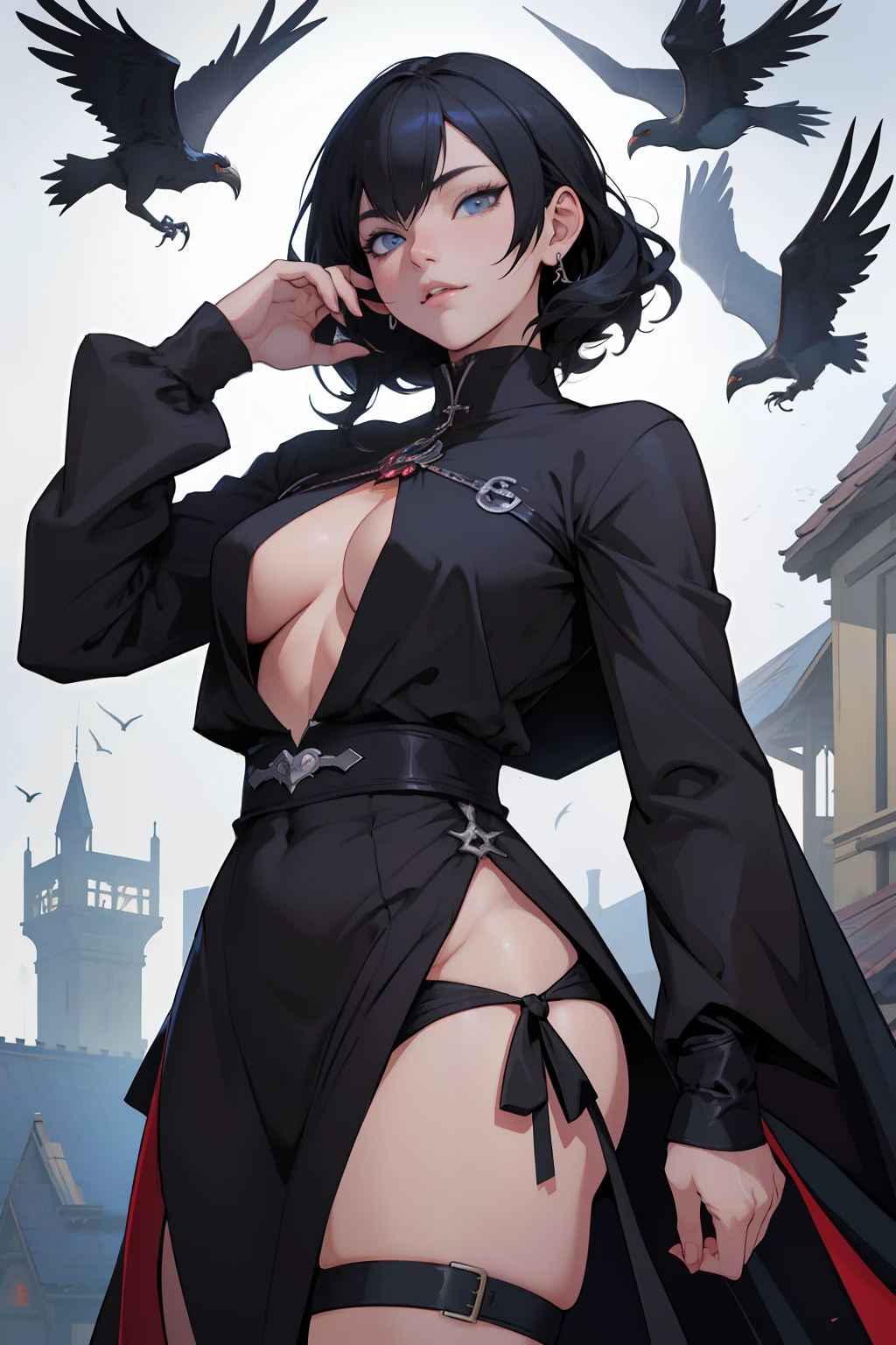 Anime - Style illustration of a woman in a black cape and a crow, Guweiz em Pixiv ArtStation, Guweiz em ArtStation Pixiv, Artgerm extremamente detalhado, trending on artstation pixiv, garotas de anime sedutoras, gothic maiden anime girl, Artgerm em ArtStation Pixiv, menina anime demon, 8k arte detalhada de alta qualidade