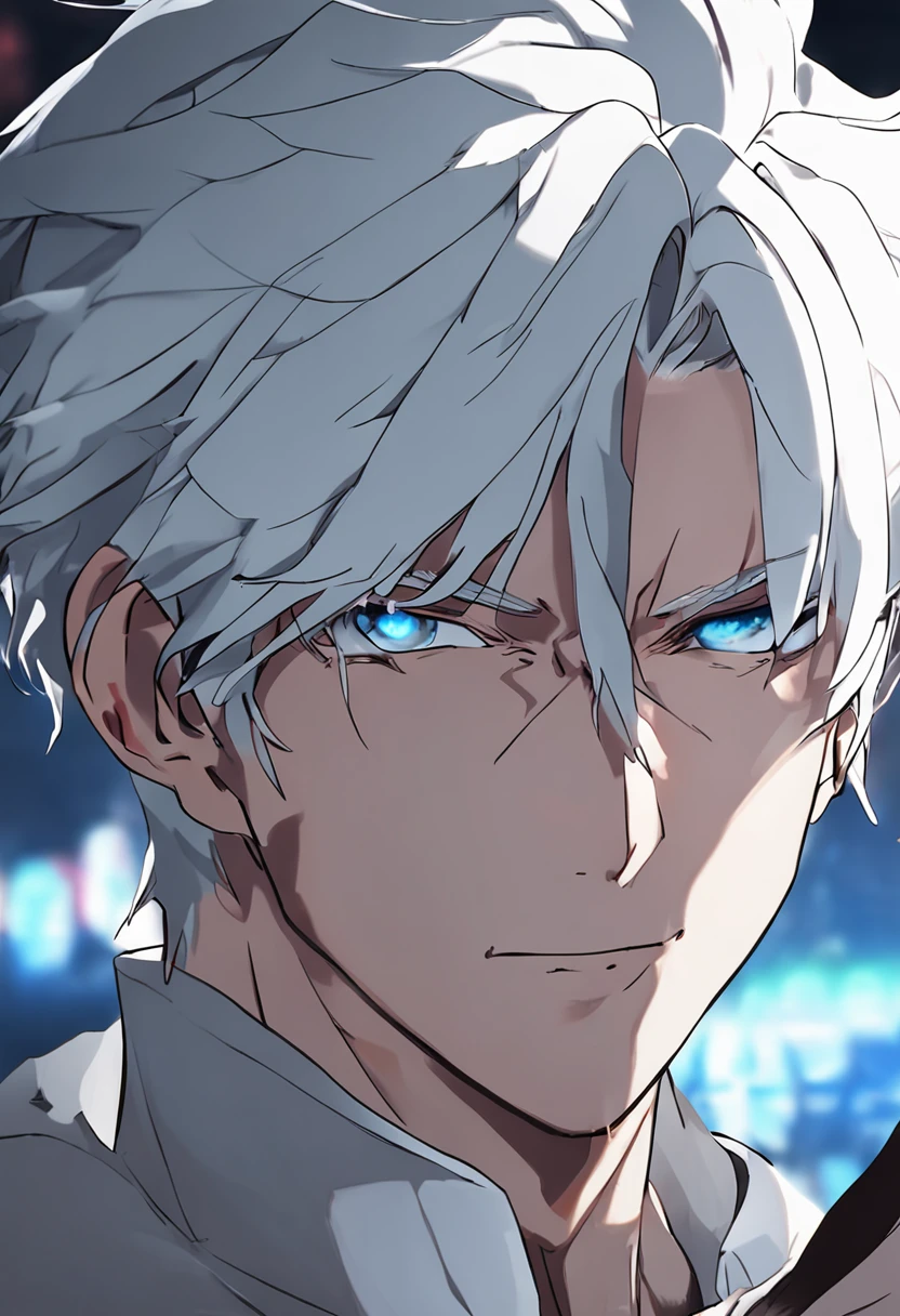 a close up of a person with a black shirt and a white hair, Tall anime guy with blue eyes, , male anime character, white-haired god, Anime handsome man, kaneki ken, Handsome anime pose, young anime man, brunette color hair, , white haired Cangcang, Male anime style,Elf ears