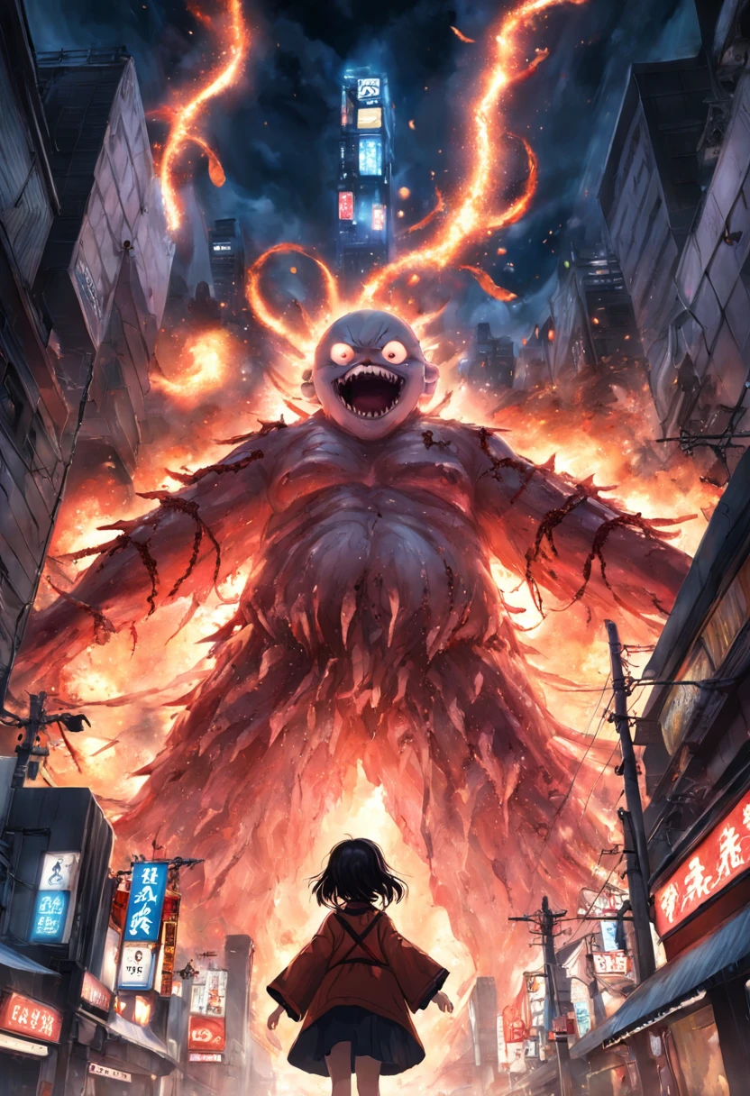 movie picture quality,Real Photographics,Hyper-realistic,scary movie lighting,Look down from the sky,(Super giant starfish:1.5),Extremely large,blood vess,frotting,Murderous,Raging in Tokyo, Japan,(Destroyed buildings:1.4),Collapsed walls,fire glow,The frivolous clown kimono Japanese are fleeing to me,terrifed,weeping,depth of fields,high light,Real light,Ray traching,oc rendered,Hyper-realistic,best qualtiy,8K,Works of masters,super-fine,Detailed pubic hair,Correct anatomy,sharp focus on eyes,Bokeh,Facial features are carefully depicted