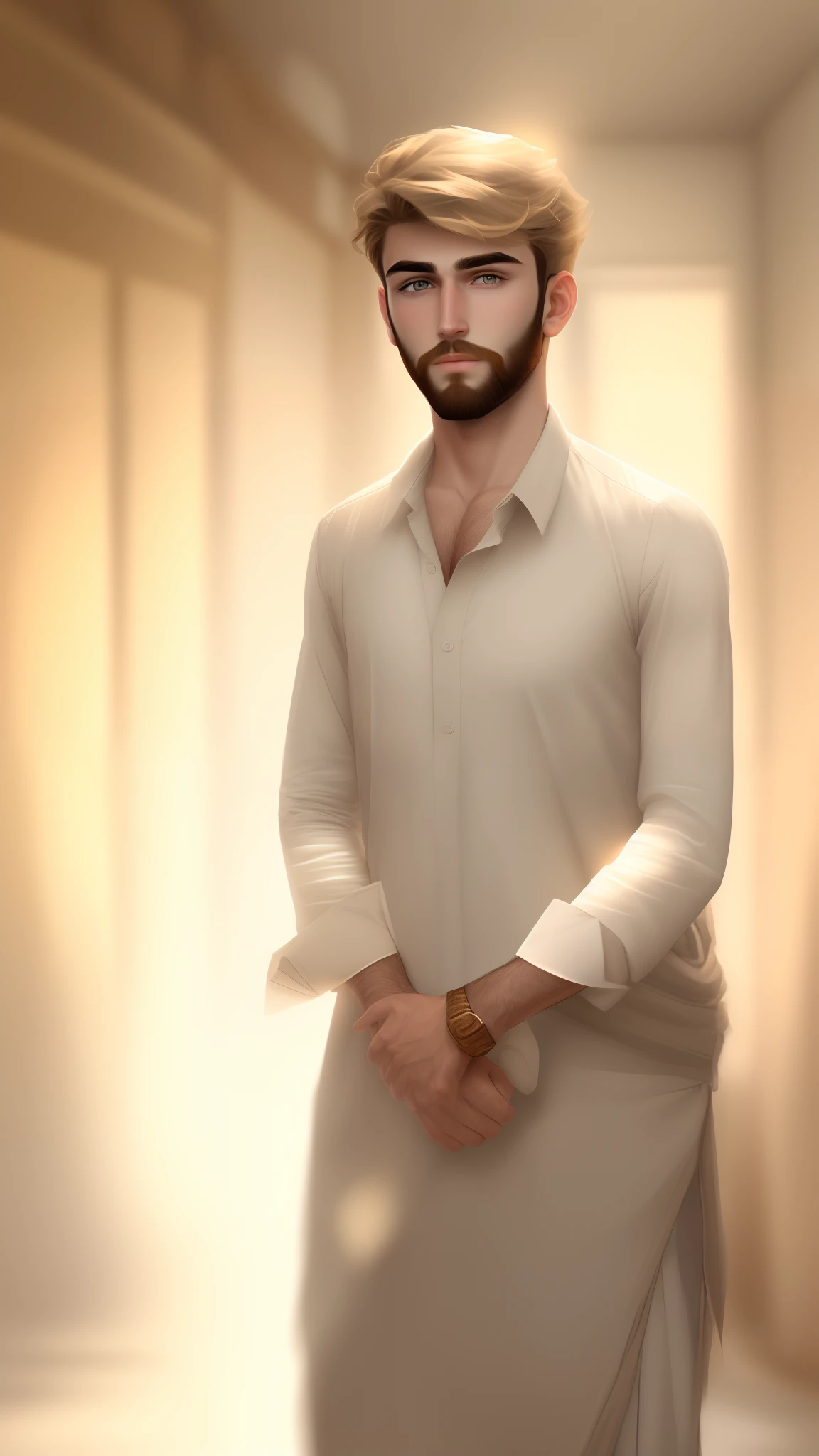 Light beard handsome boy change background realistic face