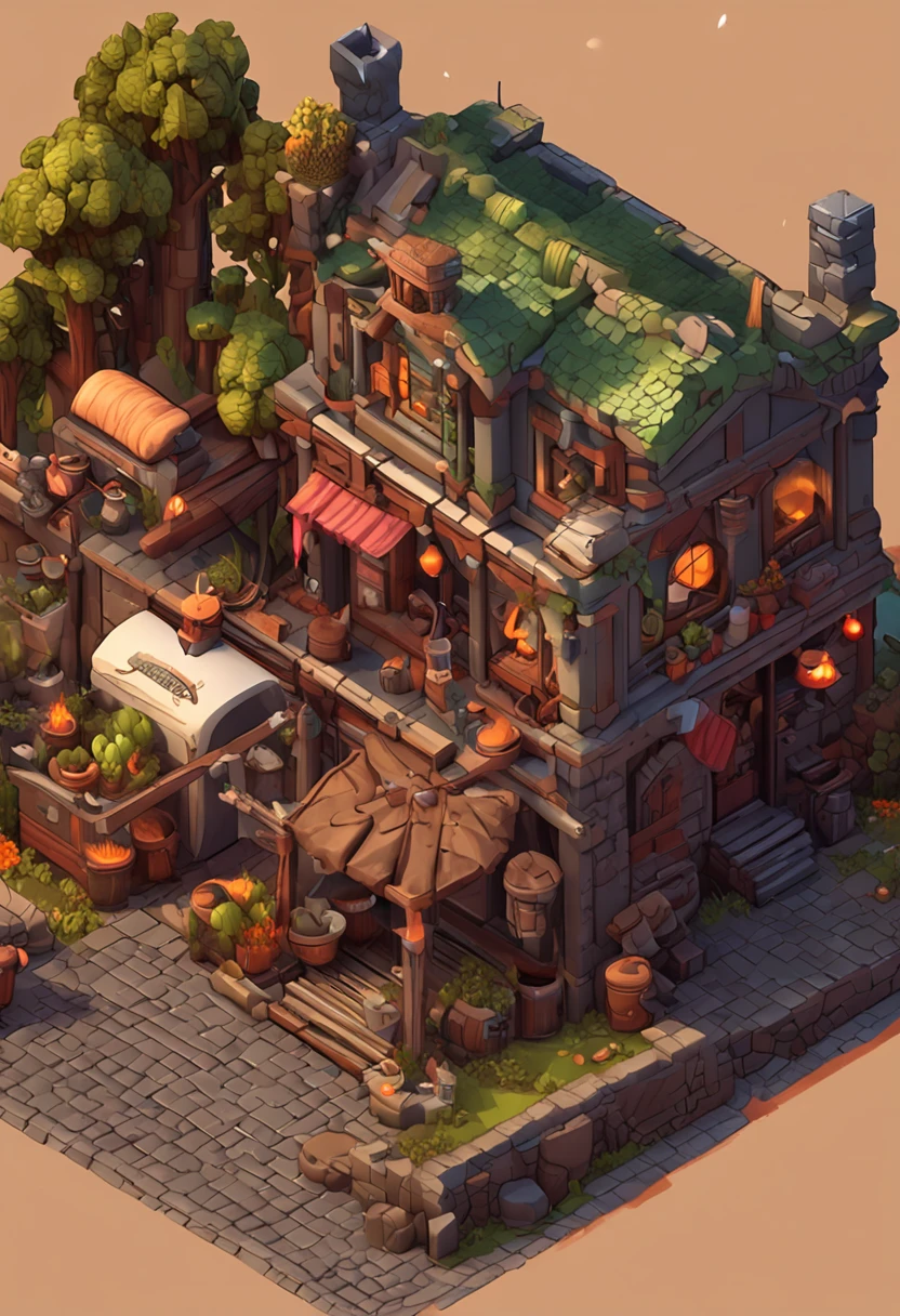game footage,isometry,Pixel play style,pixal style,Blacksmith shop,depth of fields,high light,Real light,Ray traching,oc rendered,Hyper-realistic,best qualtiy,8K,Works of masters,super-fine,Detailed pubic hair,