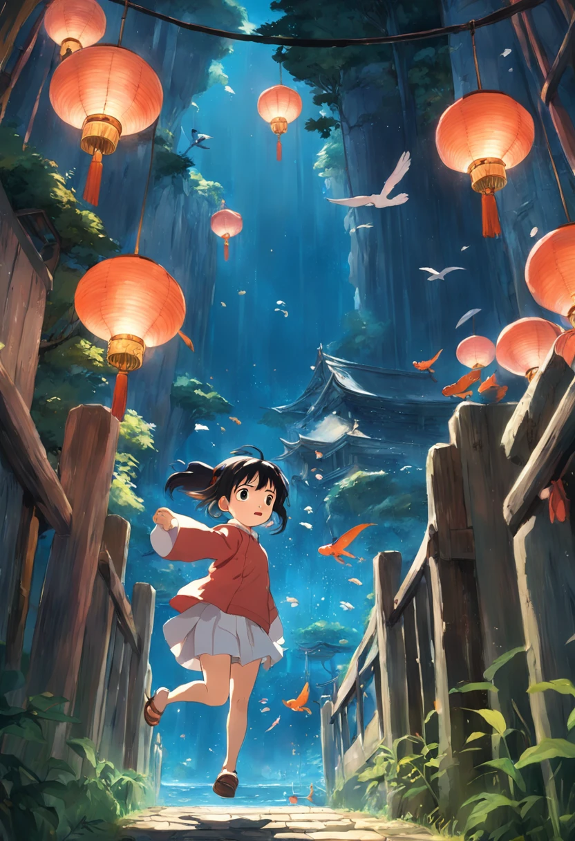 movie picture quality,Hayao Miyazaki animation,Miyazaki animation style,Hayao Miyazaki animated film,3D movies,China-style,A with short pigtails jumped over the South Heavenly Gate on a huge koi,depth of fields,high light,Real light,Ray traching,oc rendered,Hyper-realistic,best qualtiy,8K,Works of masters,super-fine,Detailed pubic hair,Correct anatomy,sharp focus on eyes,Bokeh,Facial features are carefully depicted