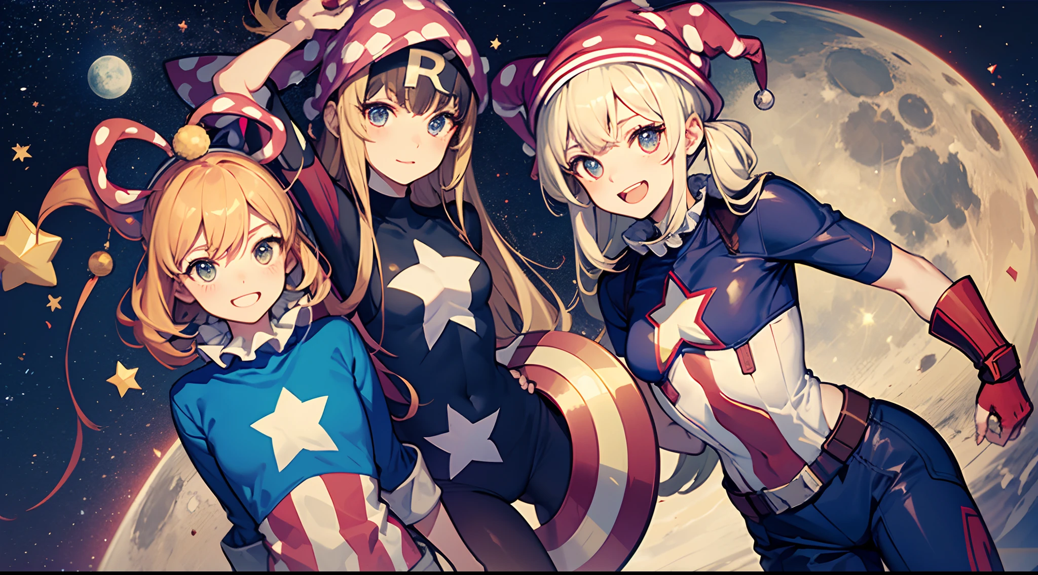 Clownpiece,Captain America , Outer Space, Moon