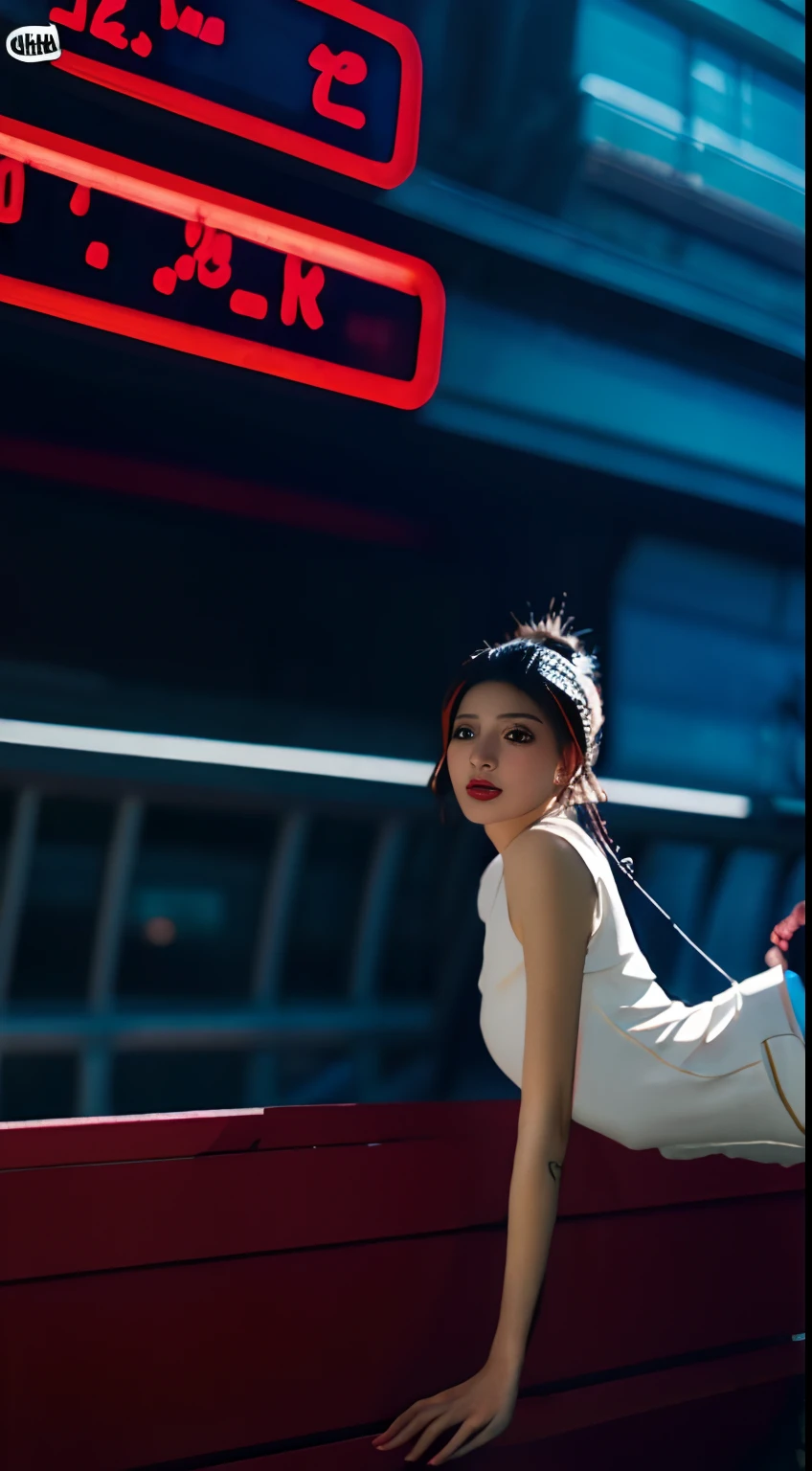 "(((masterpiece))), best quality, vibrant and colorful, detailed illustration, vibrant energy, dynamic pose,(1girl), piercing blue eyes, sleek silver hair, futuristic clothing, glowing neon lights, cyberpunk cityscape, breathtaking skyline, urban hustle and bustle, surreal atmosphere"