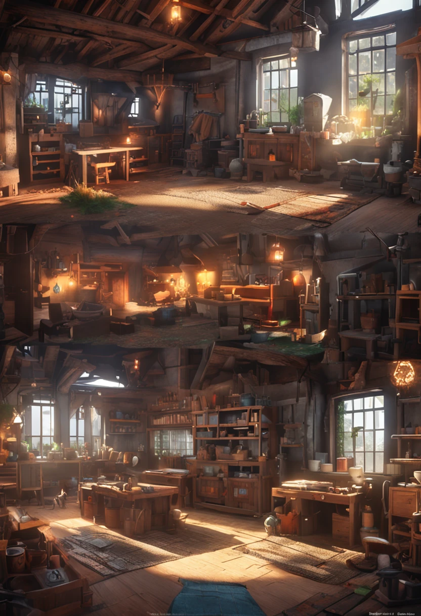 game footage，isometry，Pixel play style，pixal style，Blacksmith shop，in a panoramic view，depth of fields，high light，Real light，Ray traching，oc rendered，Hyper-realistic，best qualtiy，8K，Works of masters，super-fine，Detailed pubic hair，