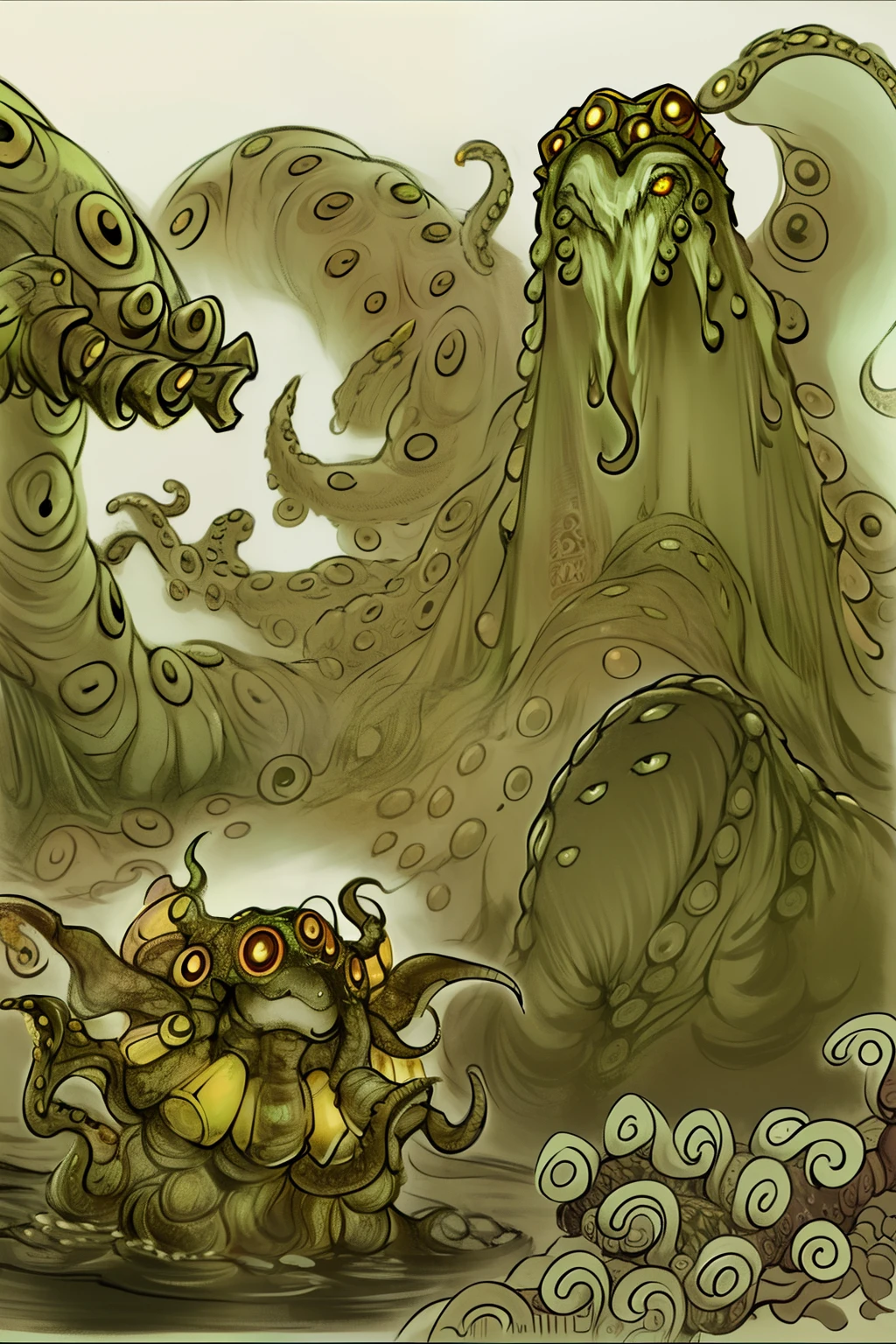 Cthulhu,Monster,(tentaculata:1.35),A polluted underwater world,Gloomy picture,(Nuclear contamination:1.35),(face:1.35),(sarcoma:1.35)