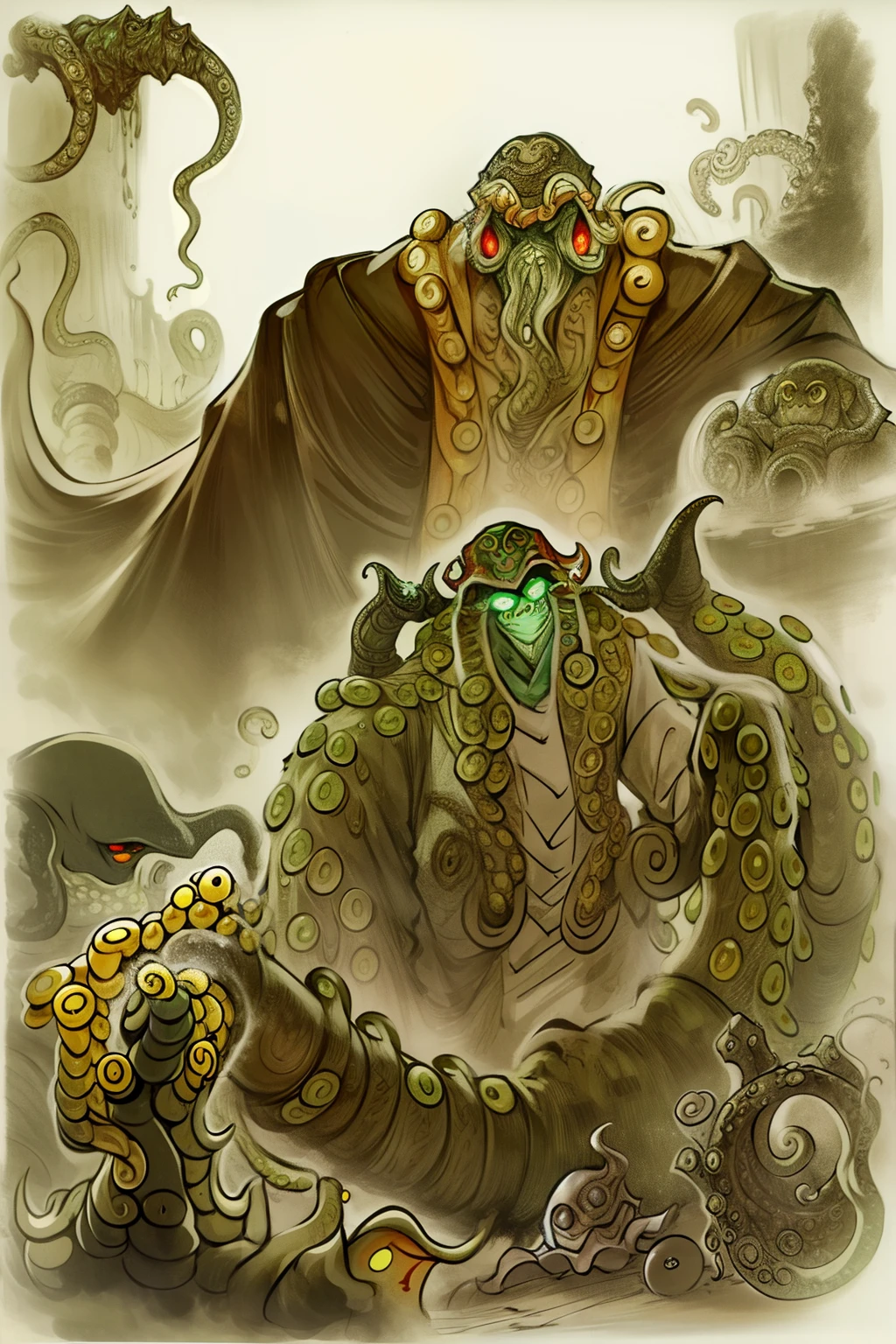 Cthulhu,Monster,(tentaculata:1.35)，A polluted underwater world，Gloomy picture，(Nuclear contamination:1.35)，（face:1.35）,（sarcoma：1.35）