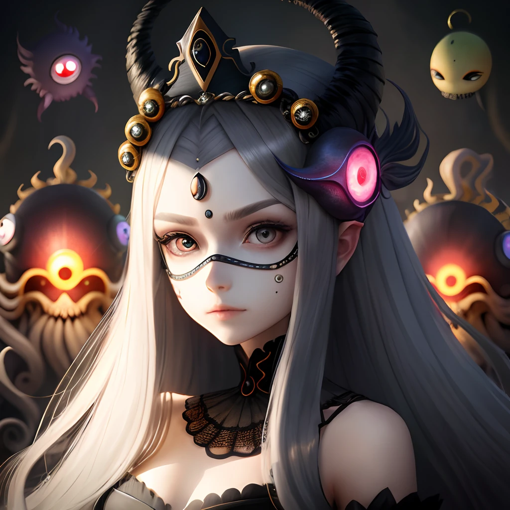 whaite hair,Masks,tentaculata,eyeballs,diadems,Inhuman
