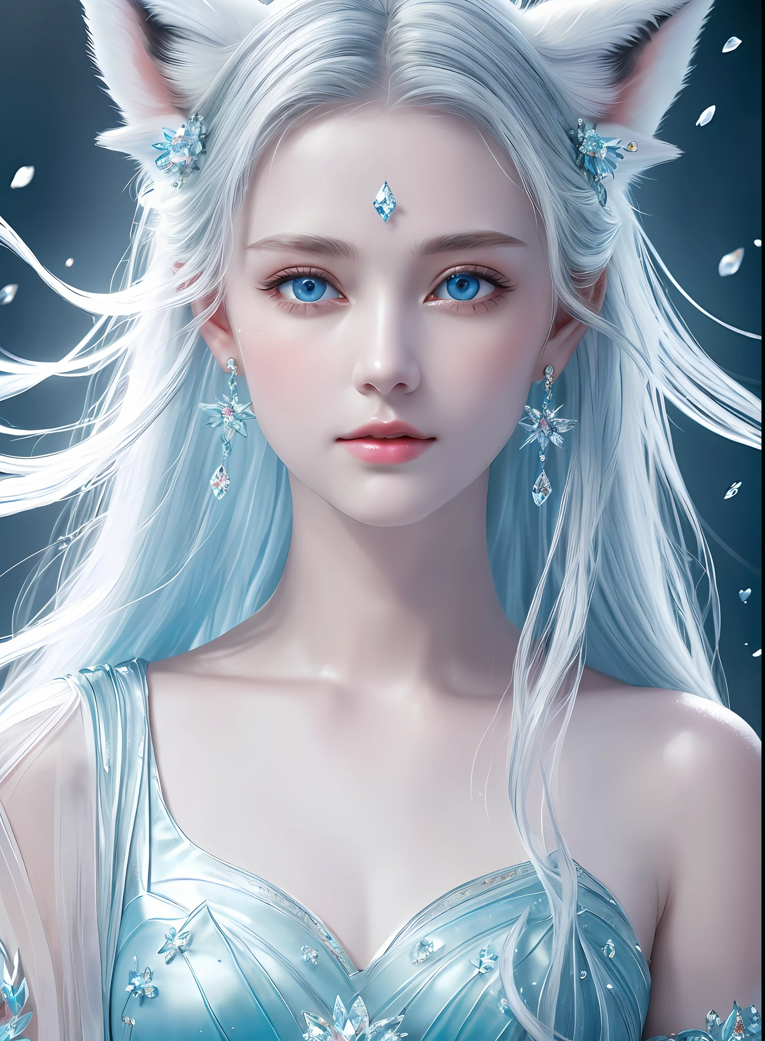 masterpiece, (best quality:1.2), (ultra-detailed:1.2), illustration, (an extremely delicate and beautiful:1.2),cinematic angle,floating, (beautiful detailed eyes:1.1), (detailed light:1.1),cinematic lighting, beautifully detailed sky, girl, white hair, blue eyes, (high ponytail:1.1), cloak, glowing eyes, (moon:1.2), (moonlight:1.1), starry sky, (lighting particle:1.1), fog, snow painting, sketch, bloom