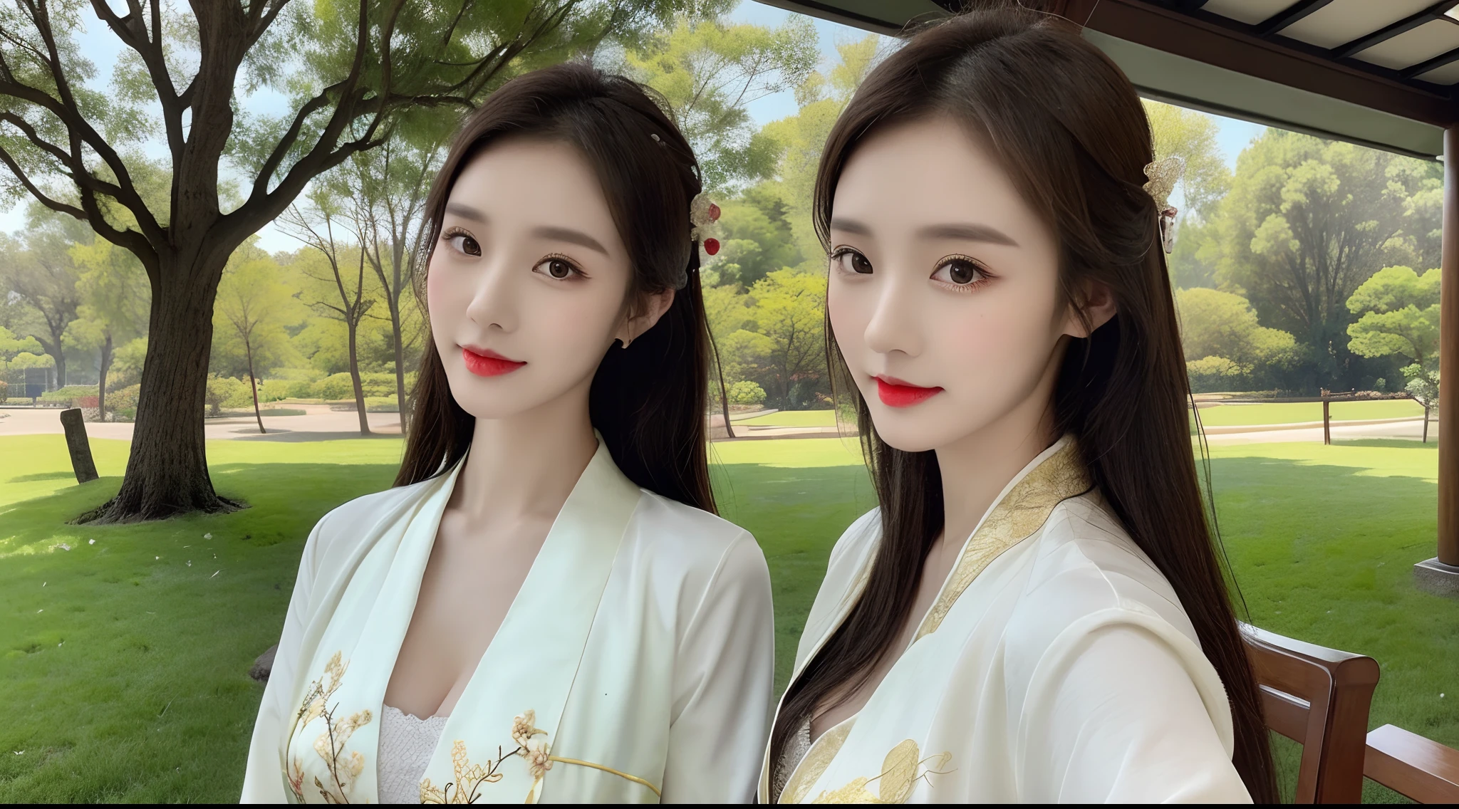 (A half body,Close-up,closeup cleavage:1.2),Arakfi Asian woman sitting in chair,Wearing a green and gold dress, (outside,NOWAI,rays of sunshine,Skysky,hot onsen,florals,grassy,nevando) , A girl in Hanfu, Hanfu, Cheongsam, with acient chinese clothes, Traditional beauty, Traditional Chinese clothing, Wearing ancient Chinese clothes, Chinese style, Chinese dress, Chinese costume, Chinese traditional, Chinese girl, wearing ornate silk clothes,Redlip,(solo person:1.4)