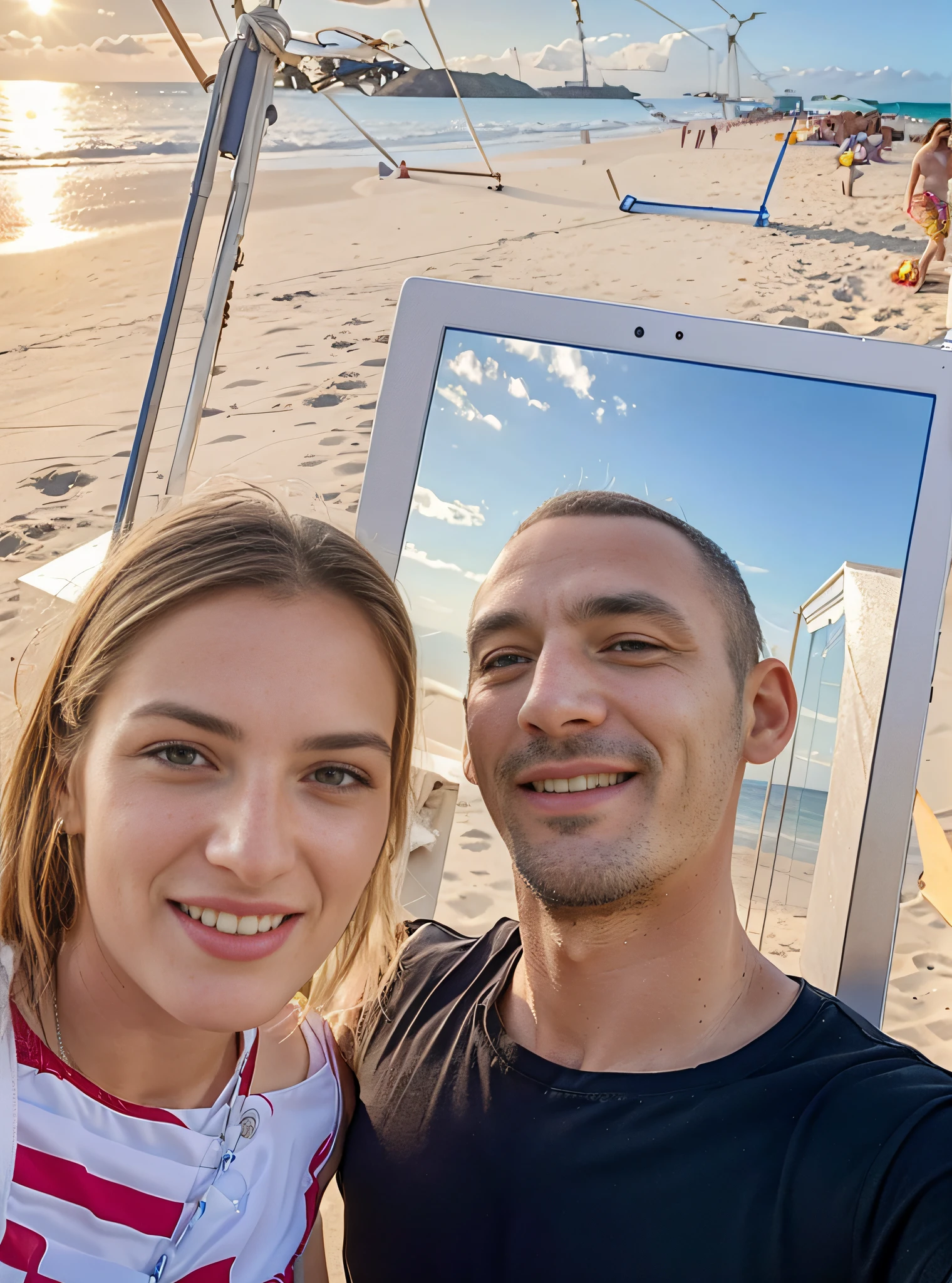 Man and woman without clothes taking selfies on the beach, selfie photography 8k, taking selfies, pov photo, very accurate photo, very, very high picture quality, szekely bertalan and lotz karoly, man and woman, photo taken in 2 0 2 0, Happy couple, selfie photo, The last selfie, Ever done
