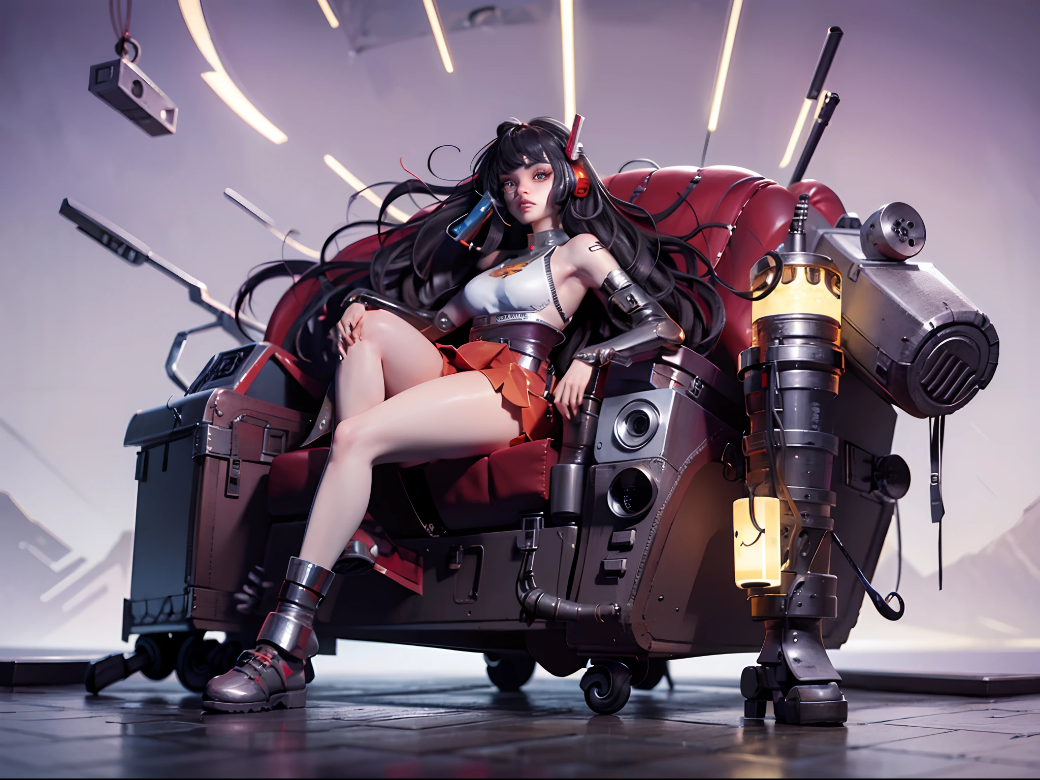Pure beauty,perfect bodies,Hip bandeau skirt,long leges,Two legs,Two arms,Highly detailed face and skin,Large eyes and double eyelids,long whitr hair,solo person,Cyberpunk Style