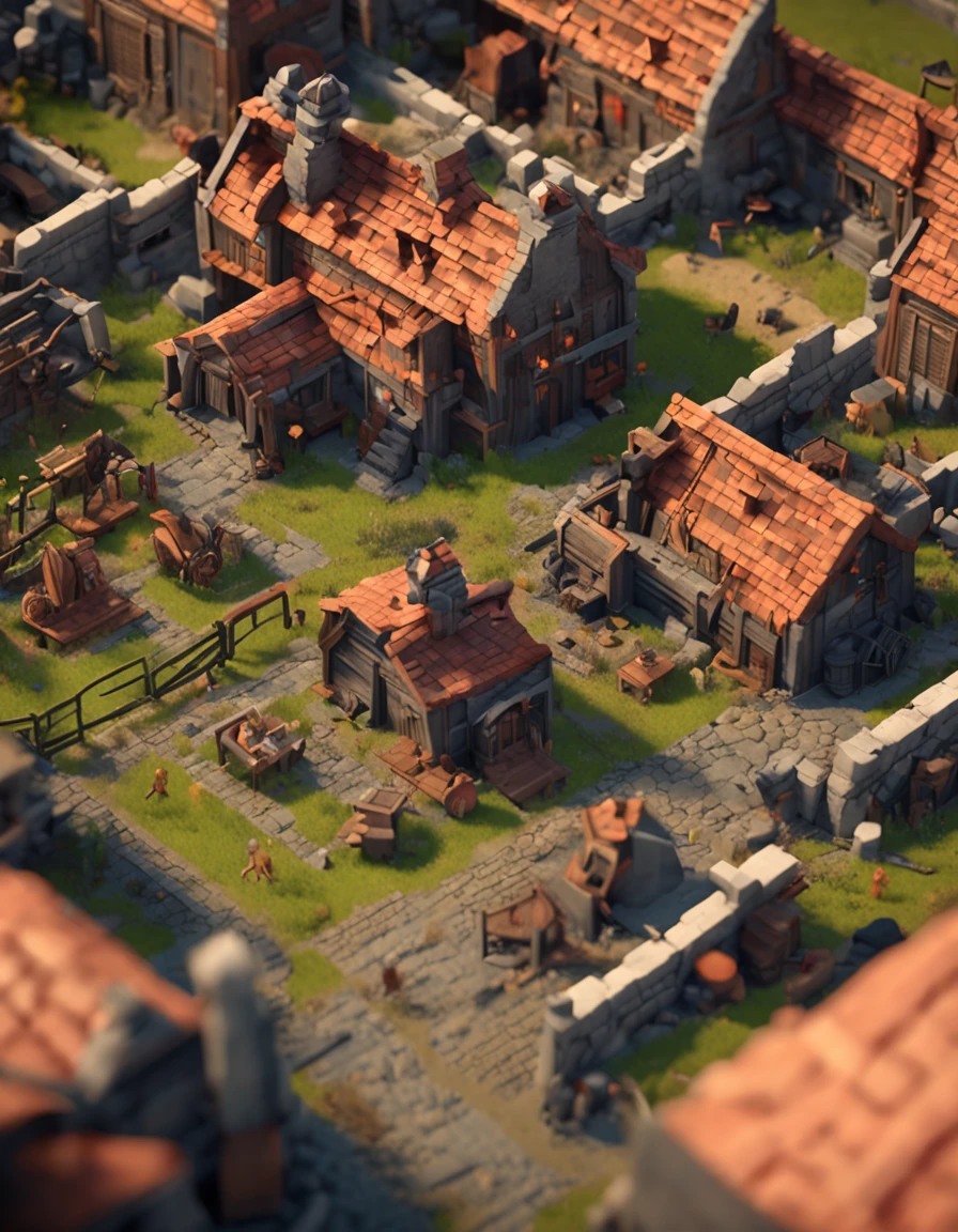 game footage,isometry,Pixel play style,pixal style,Blacksmith shop,building exterior,in a panoramic view,depth of fields,high light,Real light,Ray traching,oc rendered,Hyper-realistic,best qualtiy,8K,Works of masters,super-fine,Detailed pubic hair,