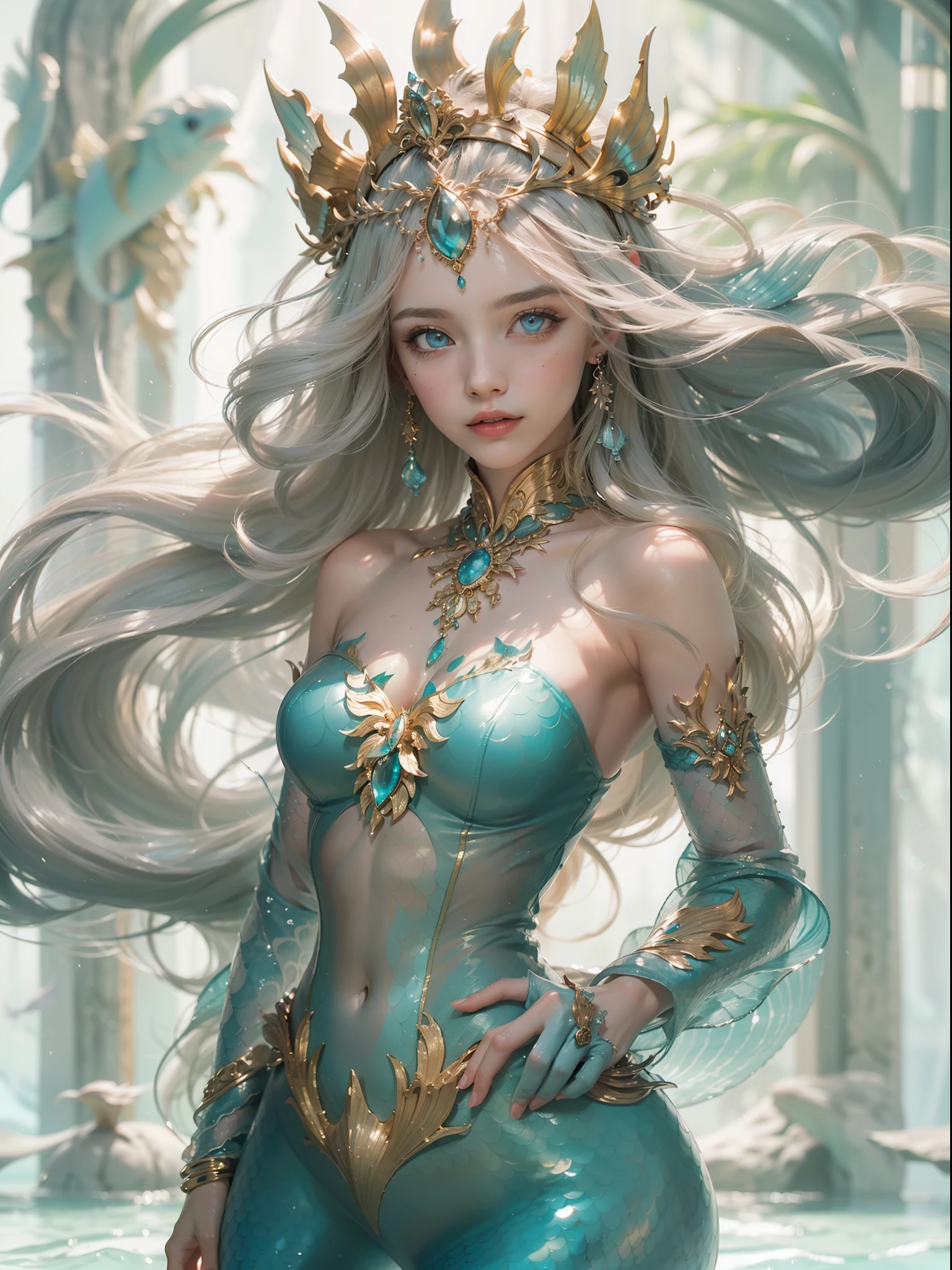 (best quality,4k,highres,masterpiece:1.2),ultra-detailed,realistic,enchanted forest,ethereal beauty with elven features, glowing moonlit scene,translucent ornate dress,tosses her hair back,graceful and elegant movements,elven features,sparkling eyes,pointed ears,delicate and intricate patterns on the dress,whimsical and magical atmosphere,soft and delicate color palette,gentle and mystical lighting