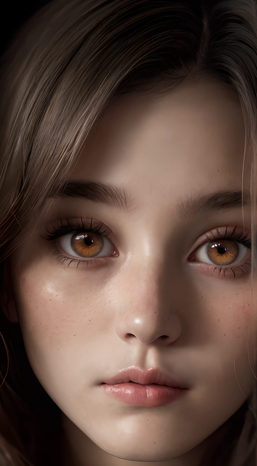 (close-up, editorial photograph of a 21 year old woman), (highly detailed face:1.4) (frowning :0.7) (background inside dark, sad, private study:1.3) POV, by lee jeffries, nikon d850, film stock photograph ,4 kodak portra 400 ,camera f1.6 lens ,rich colors ,hyper realistic ,lifelike texture, dramatic lighting , cinestill 800,