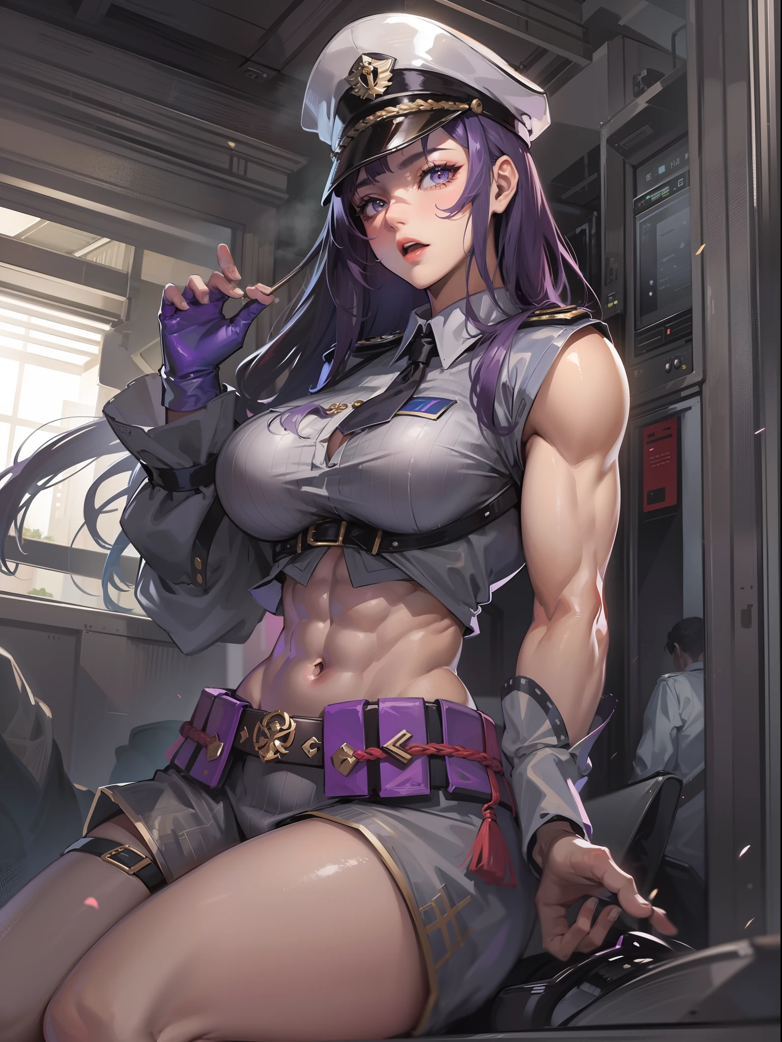 Transcendent beauty illustration、Female Officer、Muscular beauty、８K、Super super big chest、Muscle Murasaki Shikibu、