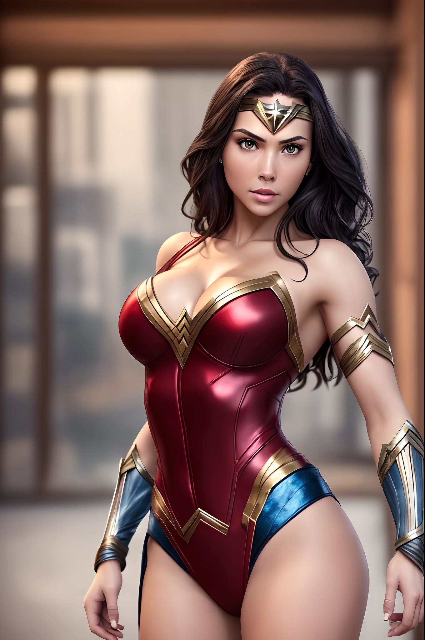 Wonder Woman in a bikini, 8k, masterpiece, RAW photo, best quality, photorealistic, extremely detailed CG unity 8k wallpaper, Depth of field, Cinematic Light, Lens Flare, Ray tracing, (extremely beautiful face, beautiful lips, beautiful eyes), intricate detail face, ((ultra detailed skin)) ((ultra detailed eyes)) ((ultradetailed fingers)) ((looking at viewer)), very slim, long legs, large breasts, sexy pose, full frame pic, full body shot --auto --s2