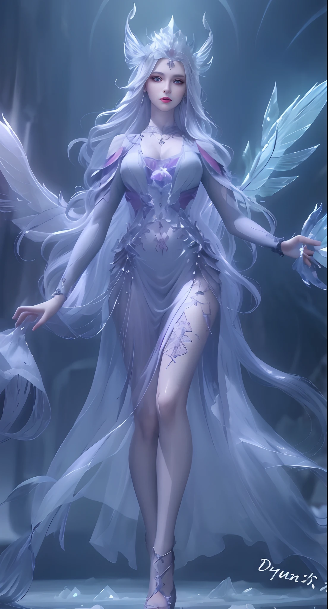 Wearing a purple dress、Alaafad woman wearing a golden crown, Beautiful fantasy queen, ((Beautiful fantasy queen)), full body xianxia, Flowing Magic Robe, Beautiful Celestial Mage, Dreamy exquisite long skirt, inspired by trees, Inspired by Lan Ying, ethereal essence, Inspired by Shen Si Zheng, Gilded Lotus Princess, Inspired by Ren Yanfa