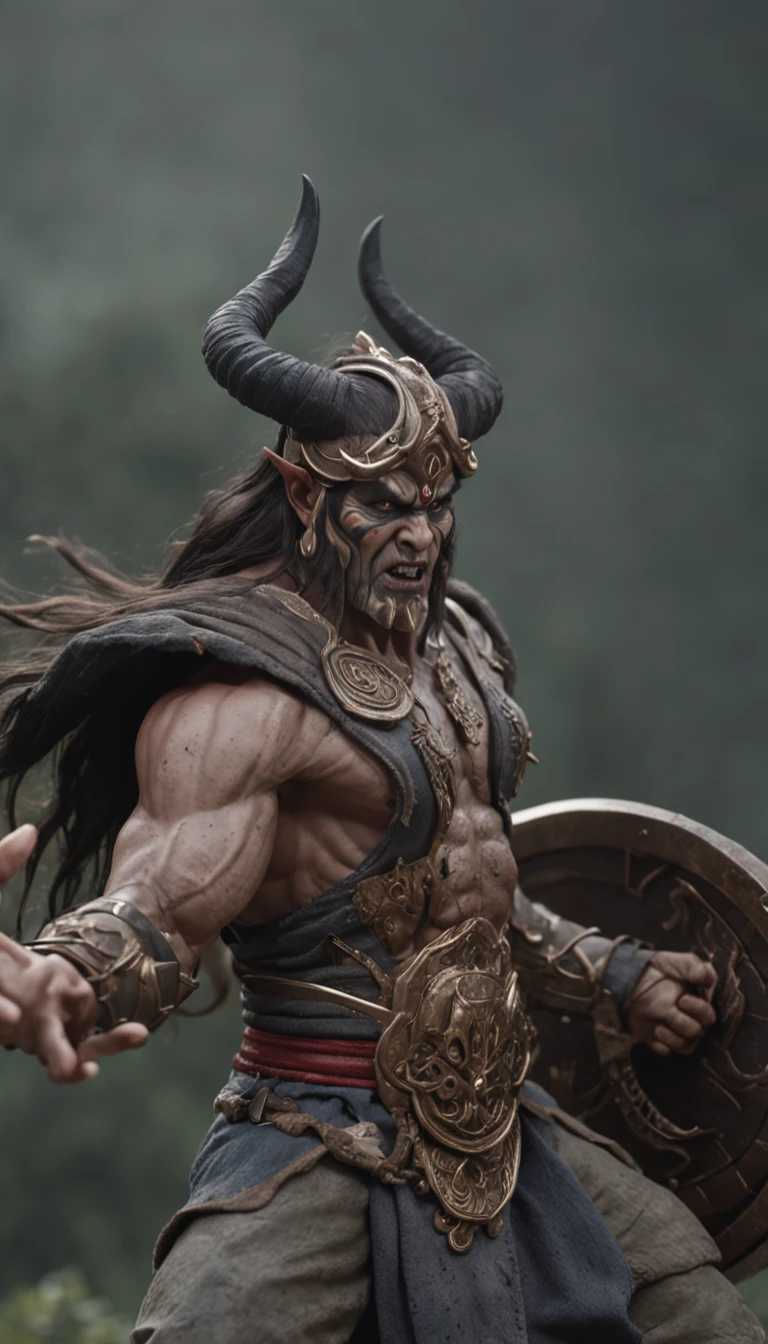 The legendary warrior stands in front of an angry mythical creature in a fighting position,finely detailled,Spooky night,Full moon night,Facial details are perfect,Delicate hands,The theme is coherent。
