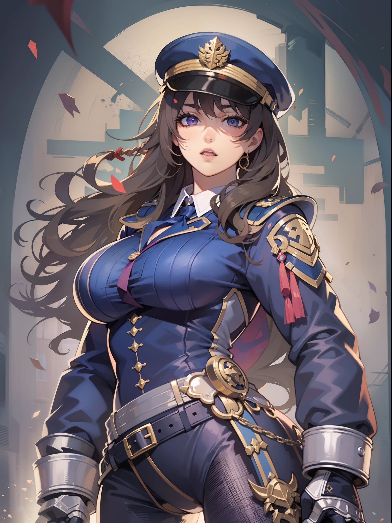 (Finest quality)),(超A high resolution),(ultra-detailliert),(Meticulous portrayal),((Best Anime)),(Finest works of art),Ultra-Precision Art,The art of astounding depiction, (Woman in military uniform),Braided hair,sabre,badges