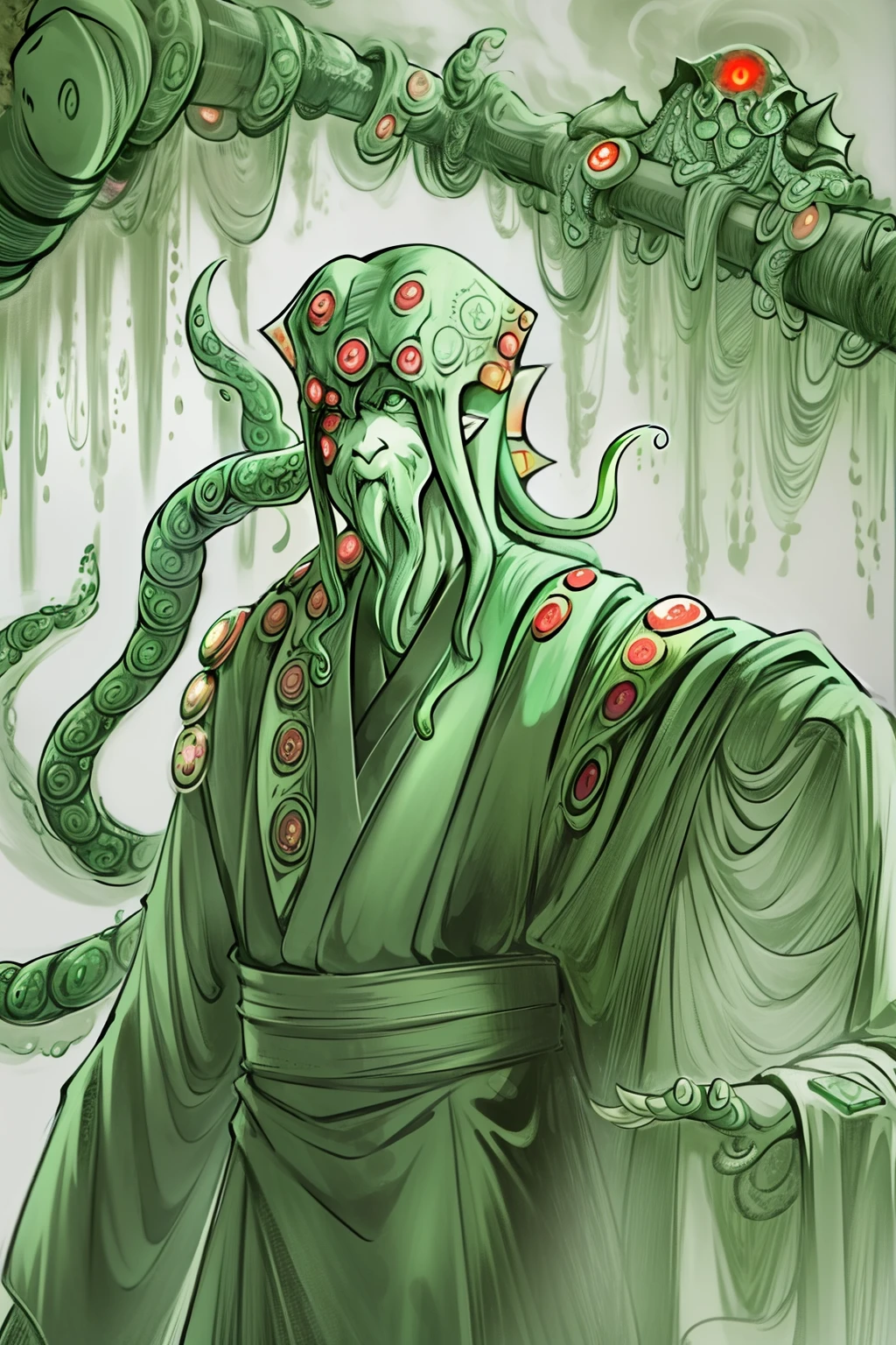 Cthulhu,Monster,(tentaculata:1.35)，A polluted underwater world，Gloomy picture，(Nuclear contamination:1.35)，（face:1.35）,（sarcoma：1.35）