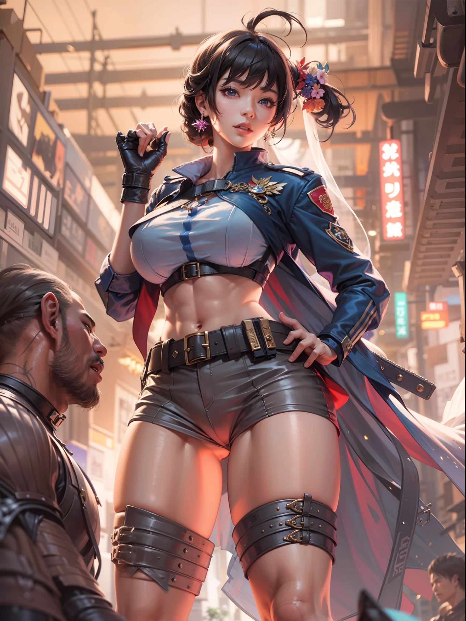 Transcendent beauty illustration、Female Officer、Muscular beauty、8K、Super super big chest、Muscle Murasaki Shikibu、