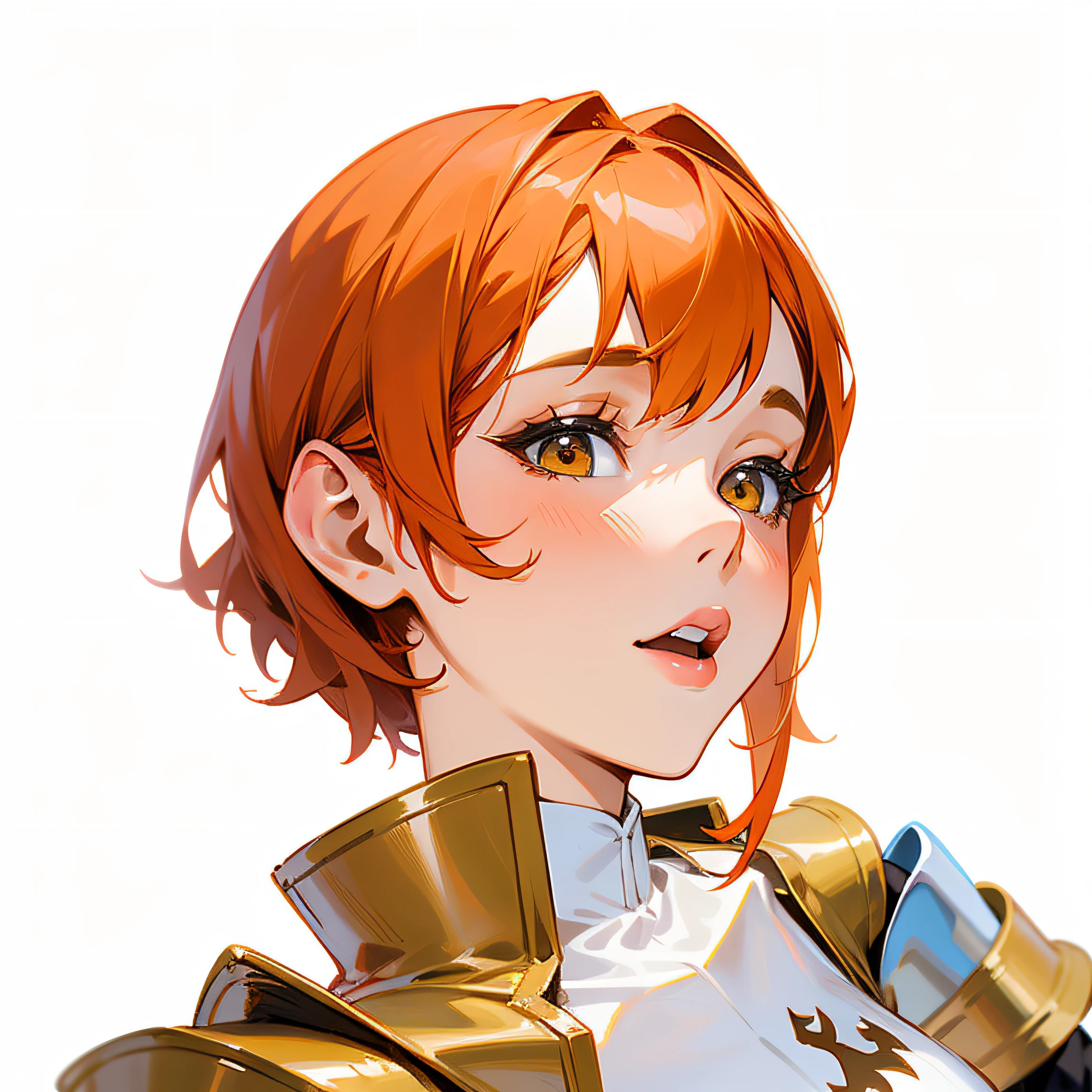 sexy medieval woman, orange hair, medieval knight, deer emblem