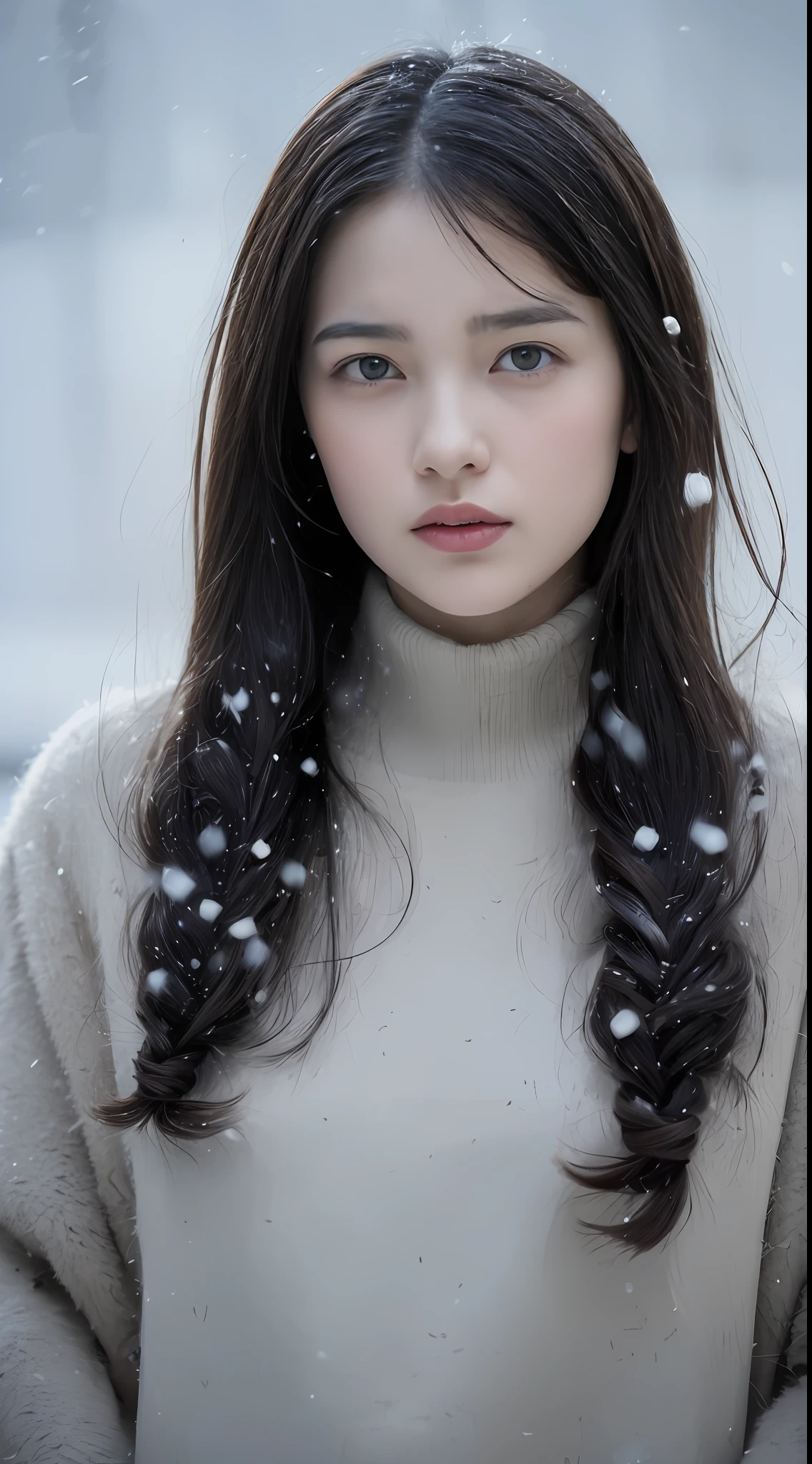 (8k, best quality, masterpiece, ultra highres:1.2) Photo of Pretty Japanese woman
in the (style of paul rubens and rebecca guay:1.1) (melancholy winter snow:1.4)