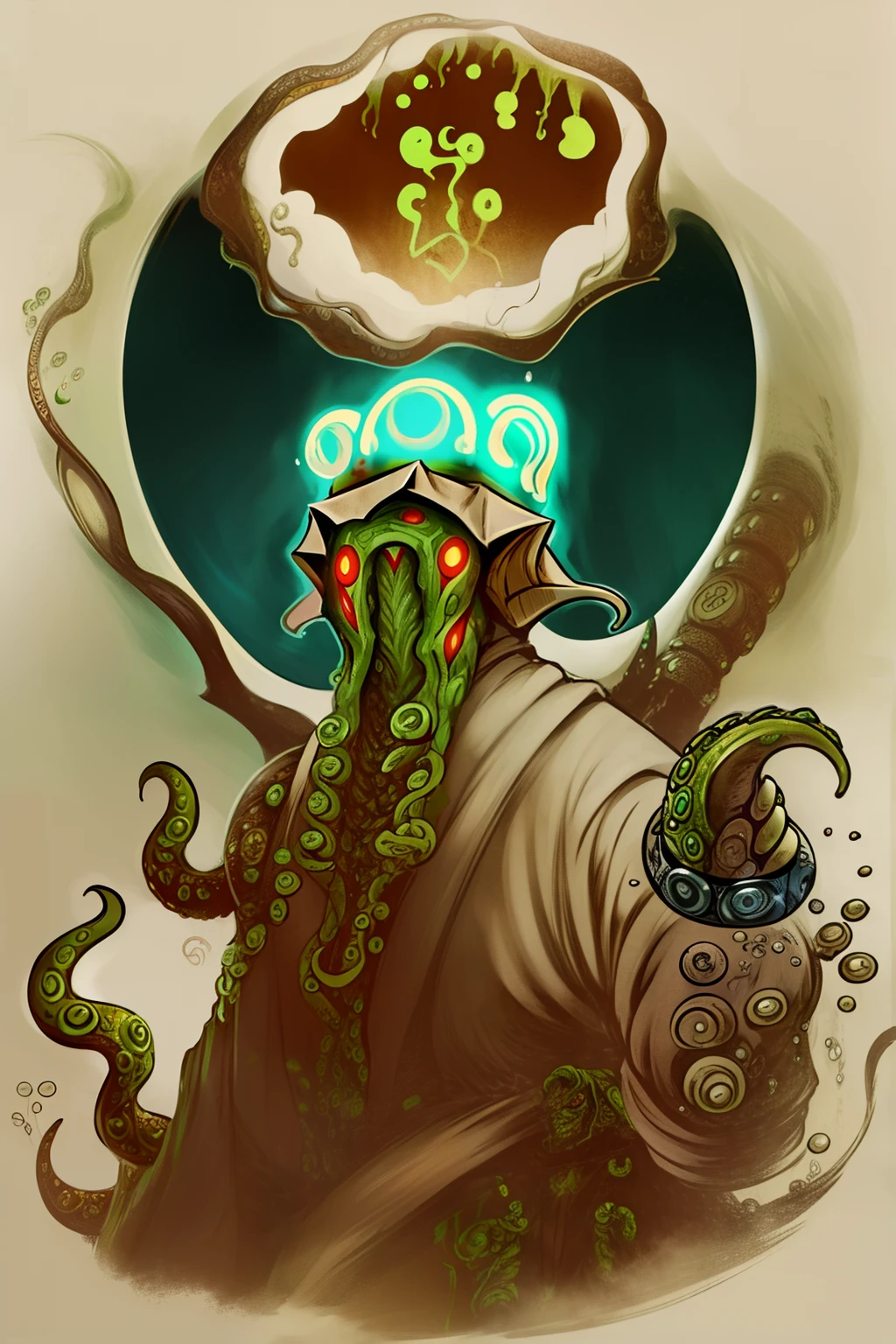 Cthulhu,Monster,(tentaculata:1.35)，A polluted underwater world，Gloomy picture，(Nuclear contamination:1.35)，（face:1.35）,（sarcoma：1.35）