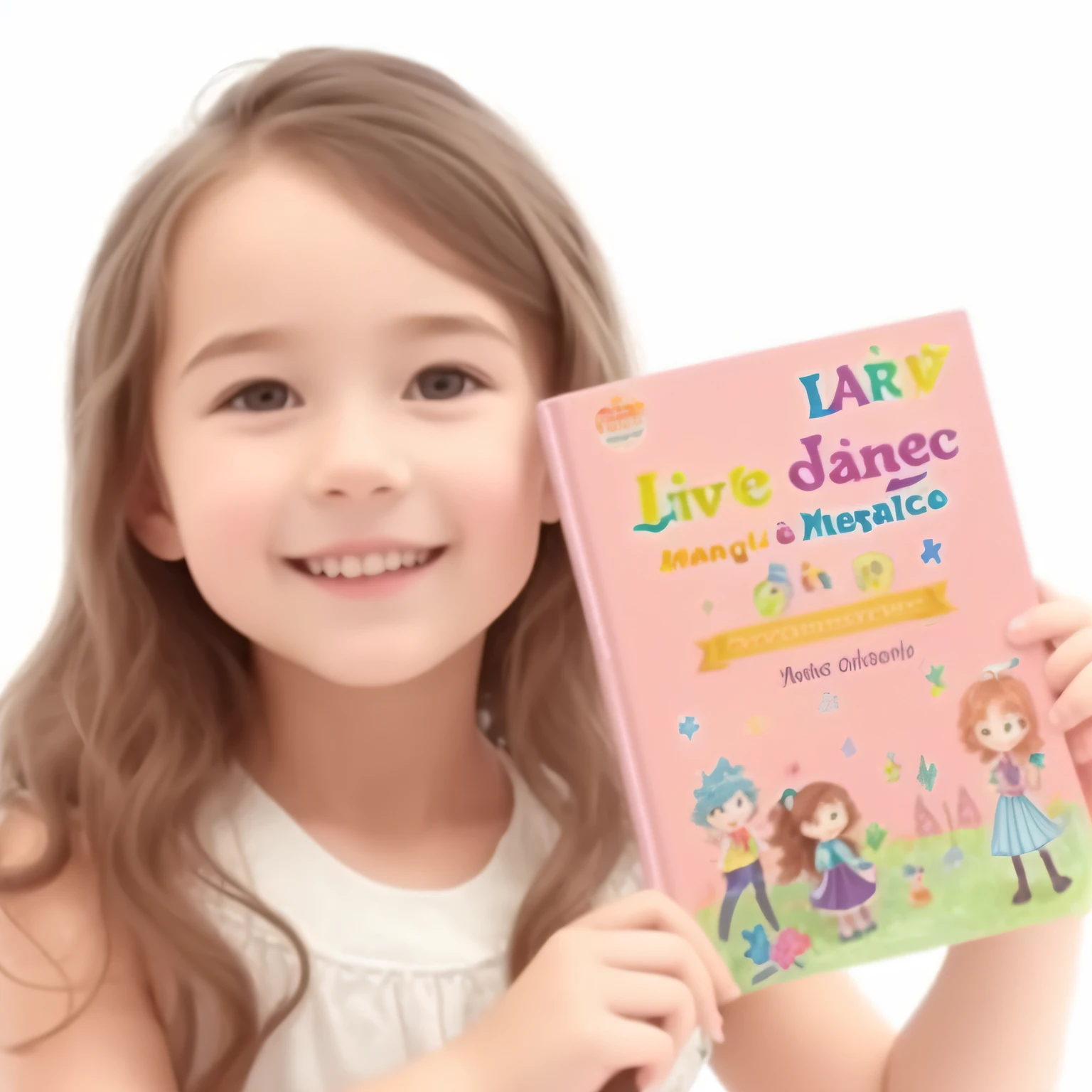 Menina Arafed segurando um livro cor-de-rosa com uma foto de uma menina, livros de magia voadora, magic book, childrens\desenho do livro, Magic, kids fantasy drawing, desenho de livros infantis, Child drawing, desenho infantil, kids drawing, girl with magical powers, Sally, Drawing for children, hand-drawn, hand - drawn, novo design, livro infantil, garotada