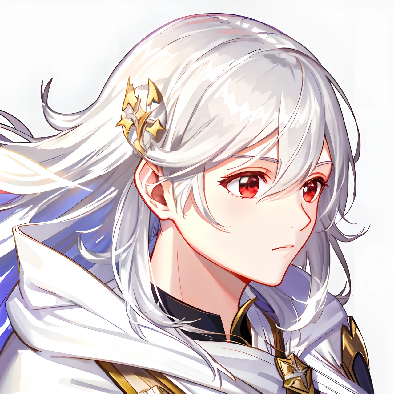 Long hair with silver shawl，There are dull hairs，Red armor and white cloak