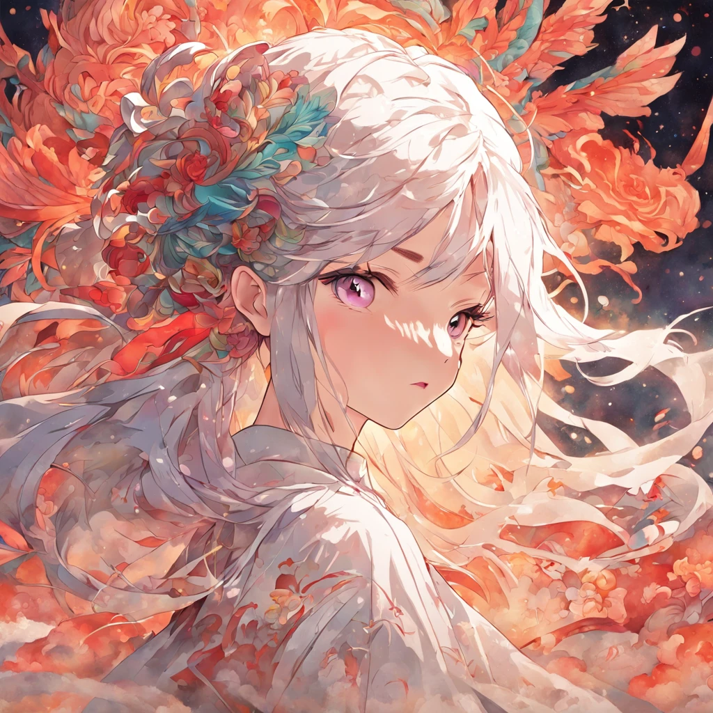 (White background:1.4),(Silhouette of a girl's head, Eyes closed, colorfull long hair, Oriental elements),(Chinese illustration:1.3,paper art:1.3, Quilted paper art:1.2),( reasonable design, Clear lines, High sharpness,Best quality, Very detailed, Masterpiece, movie light effect, 4K )