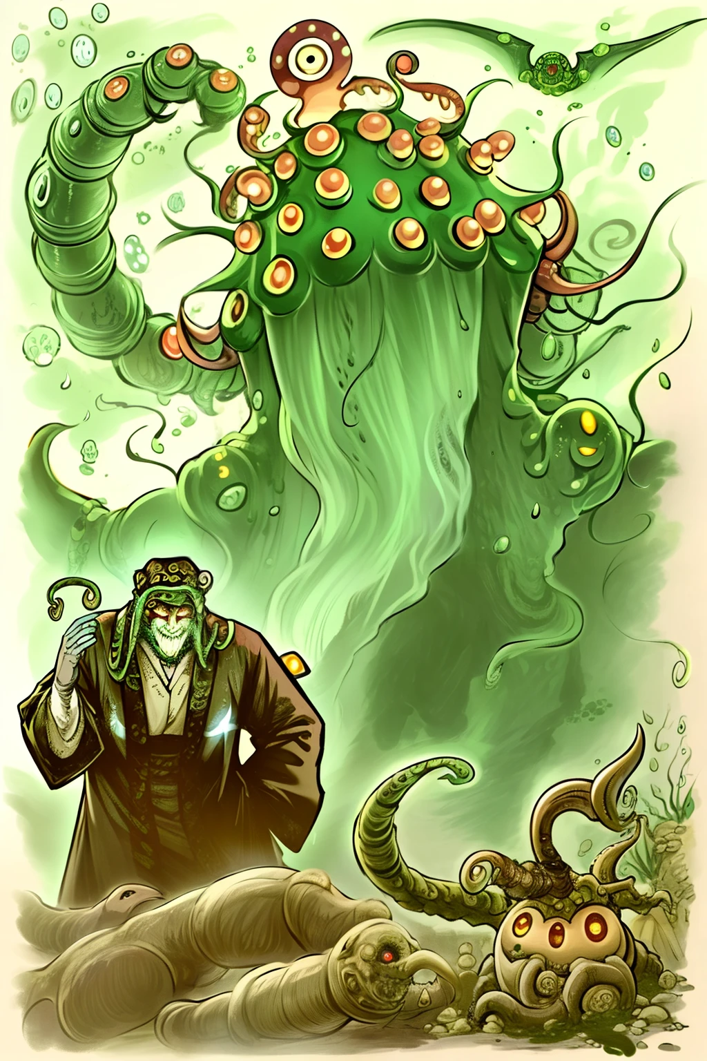 Cthulhu,Monster,(tentaculata:1.35),A polluted underwater world,Gloomy picture,(Nuclear contamination:1.35),(face:1.35),(sarcoma:1.35)